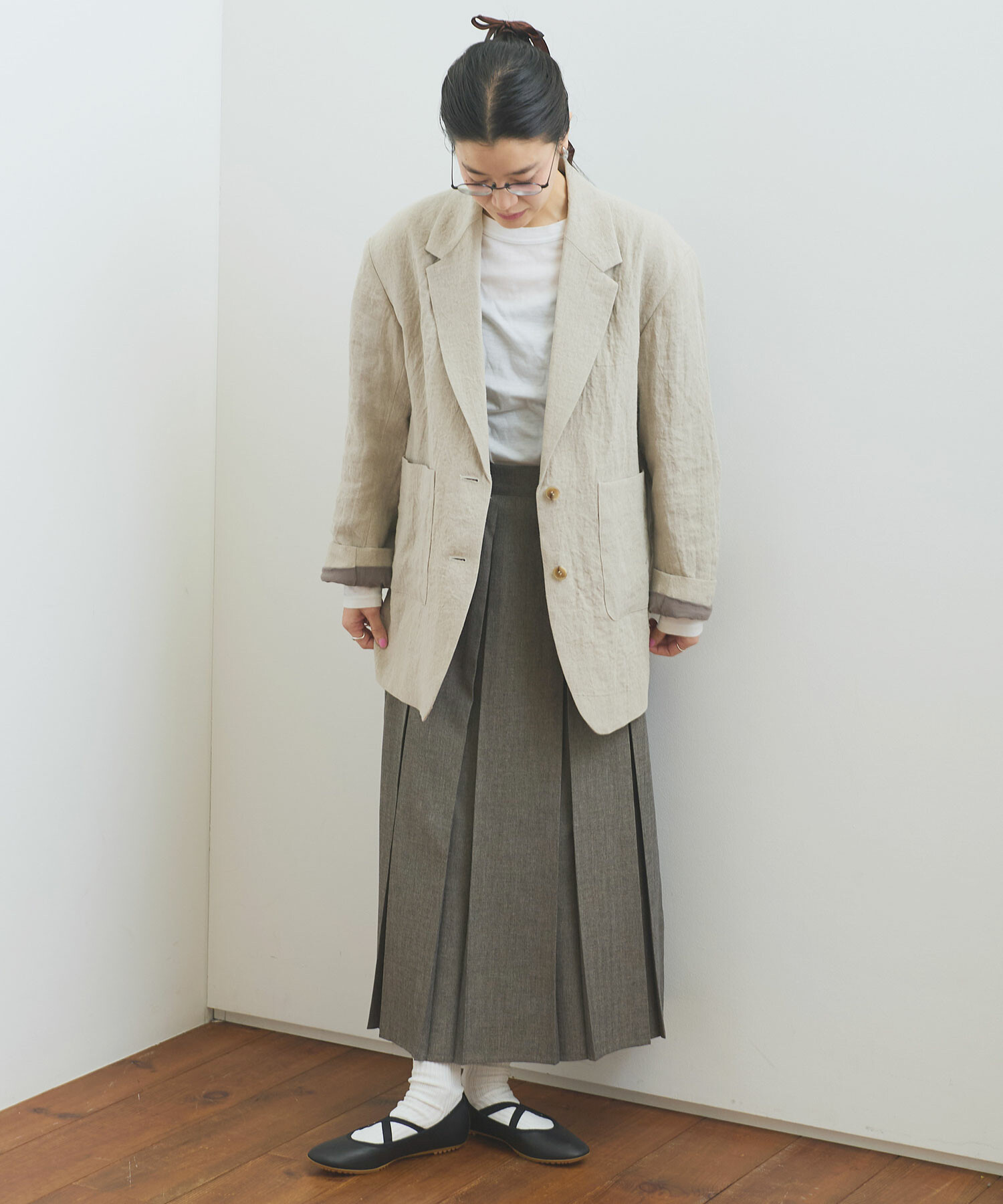 AMBIDEX Store wool mood ボックスプリーツ スカート(F クロ): l