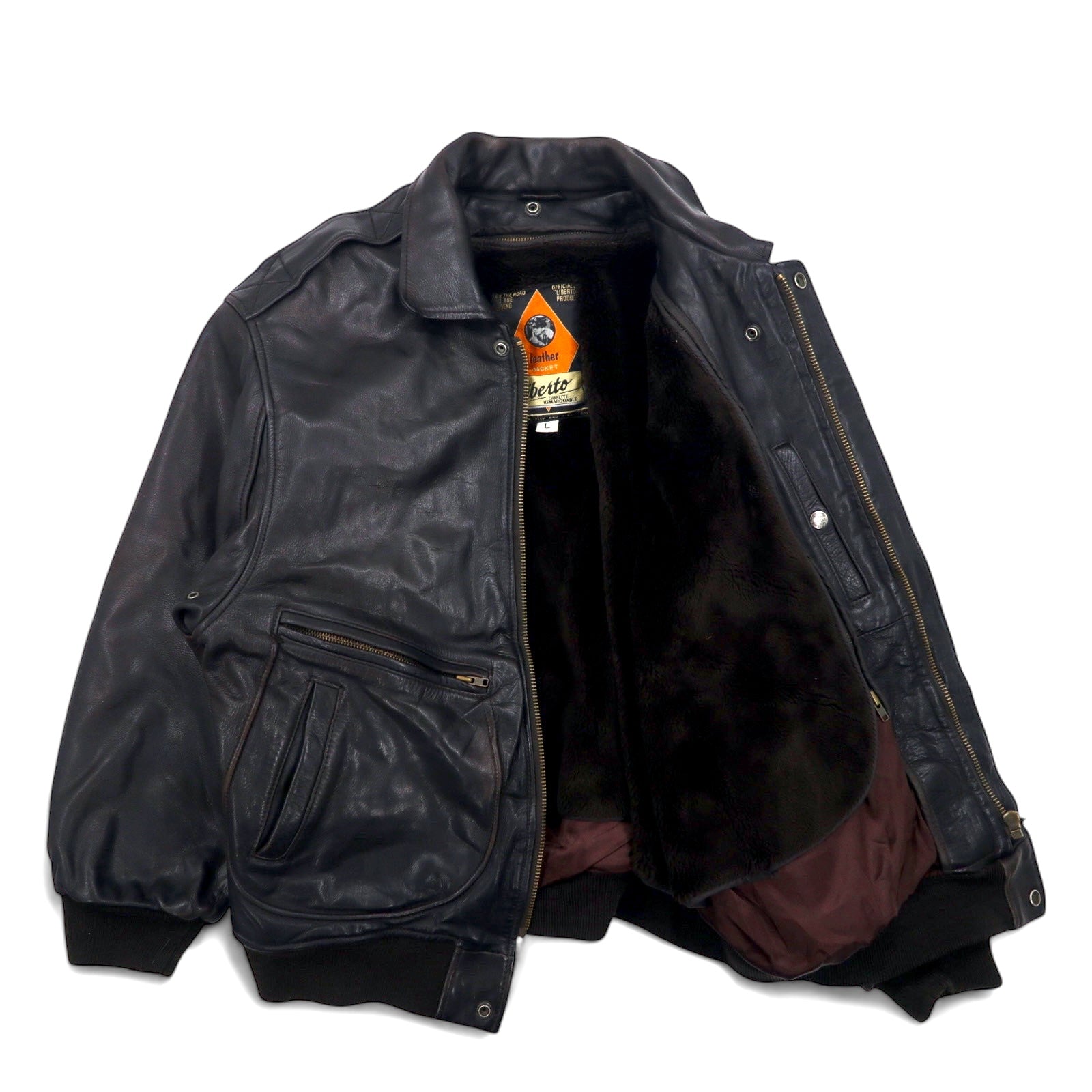 80's Liberto cow leather A-2 flight jacket L brown cowhide boa