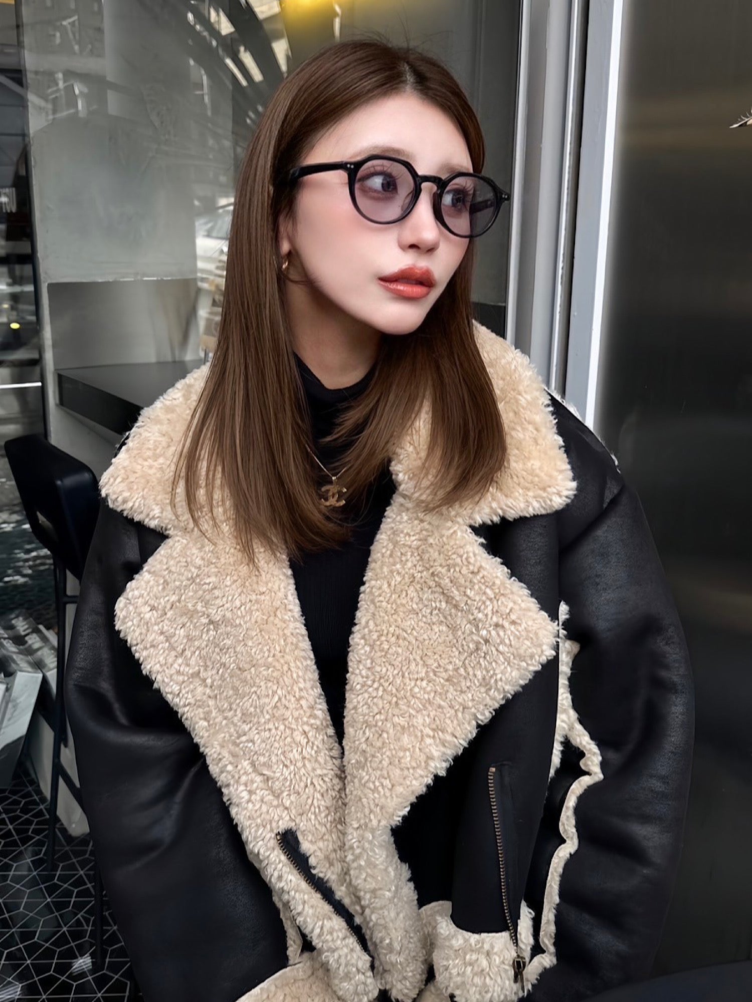 ジャケット・アウター DIANTE FLUFFY BOA CROPPED BLOUSON GRY