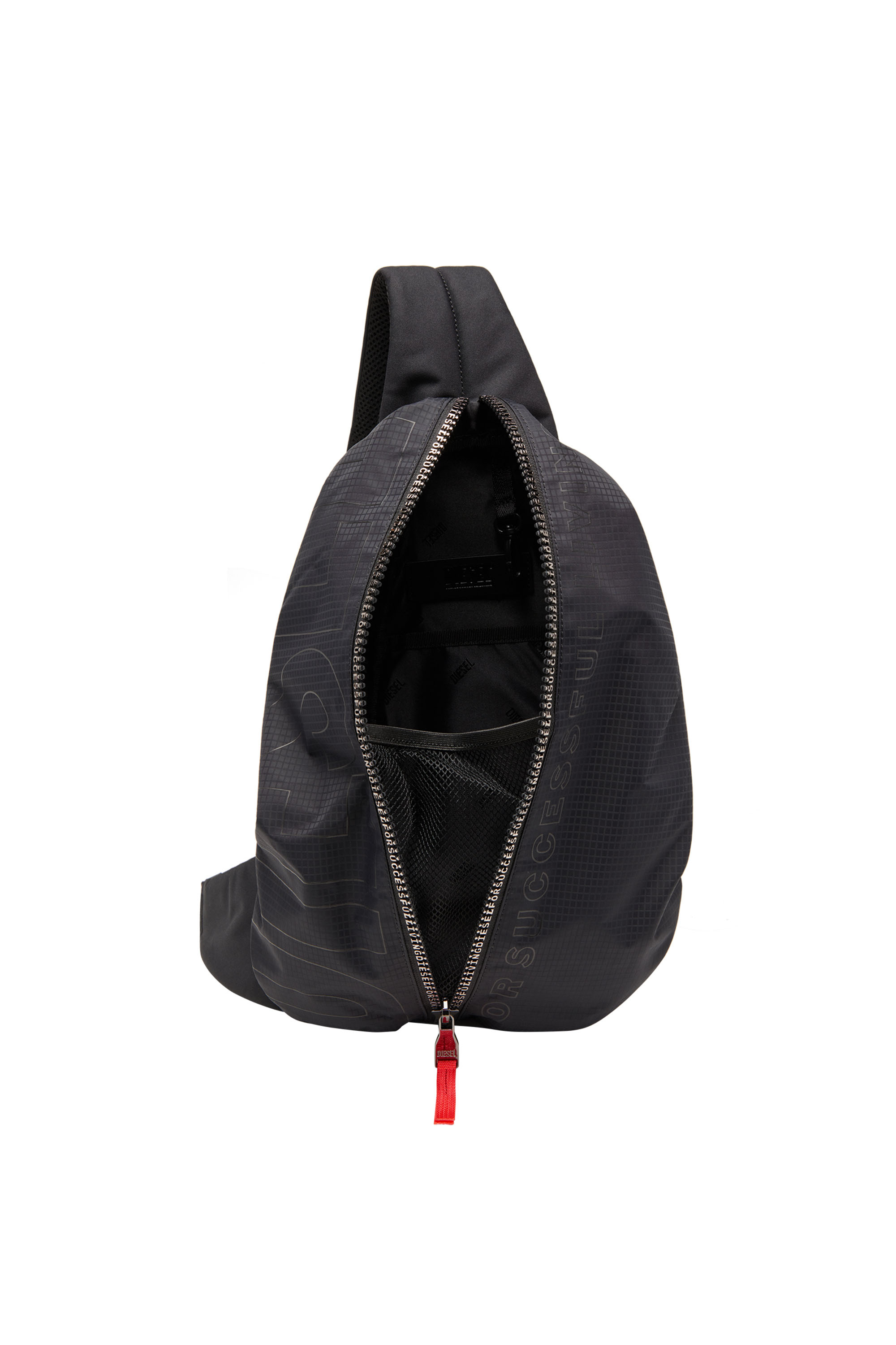 Men's Zip-D-Sling backpack in check-jacquard shell | Black | Diesel
