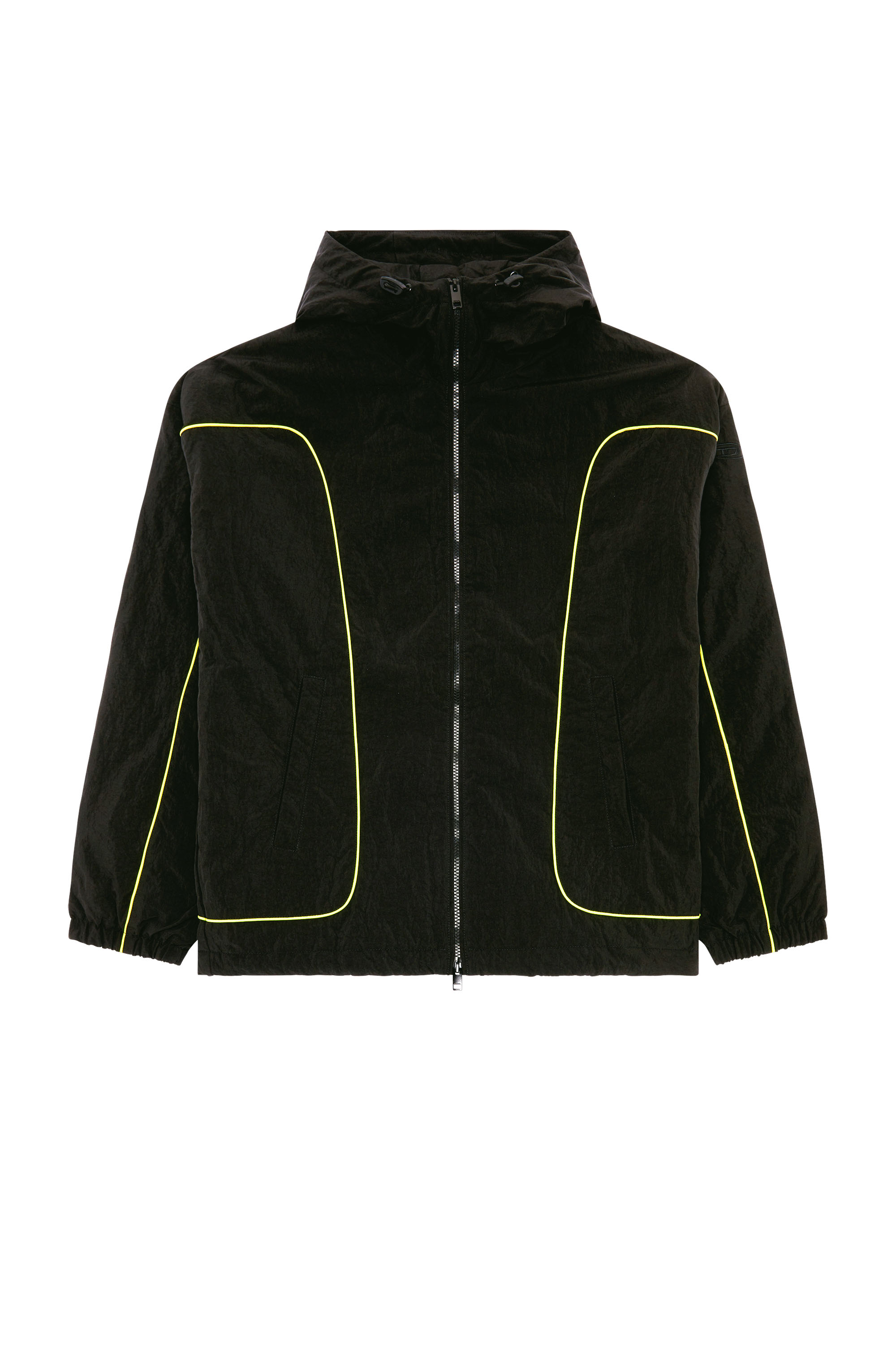 Men's Padded hooded jacket in wrinkled nylon | Black | Diesel