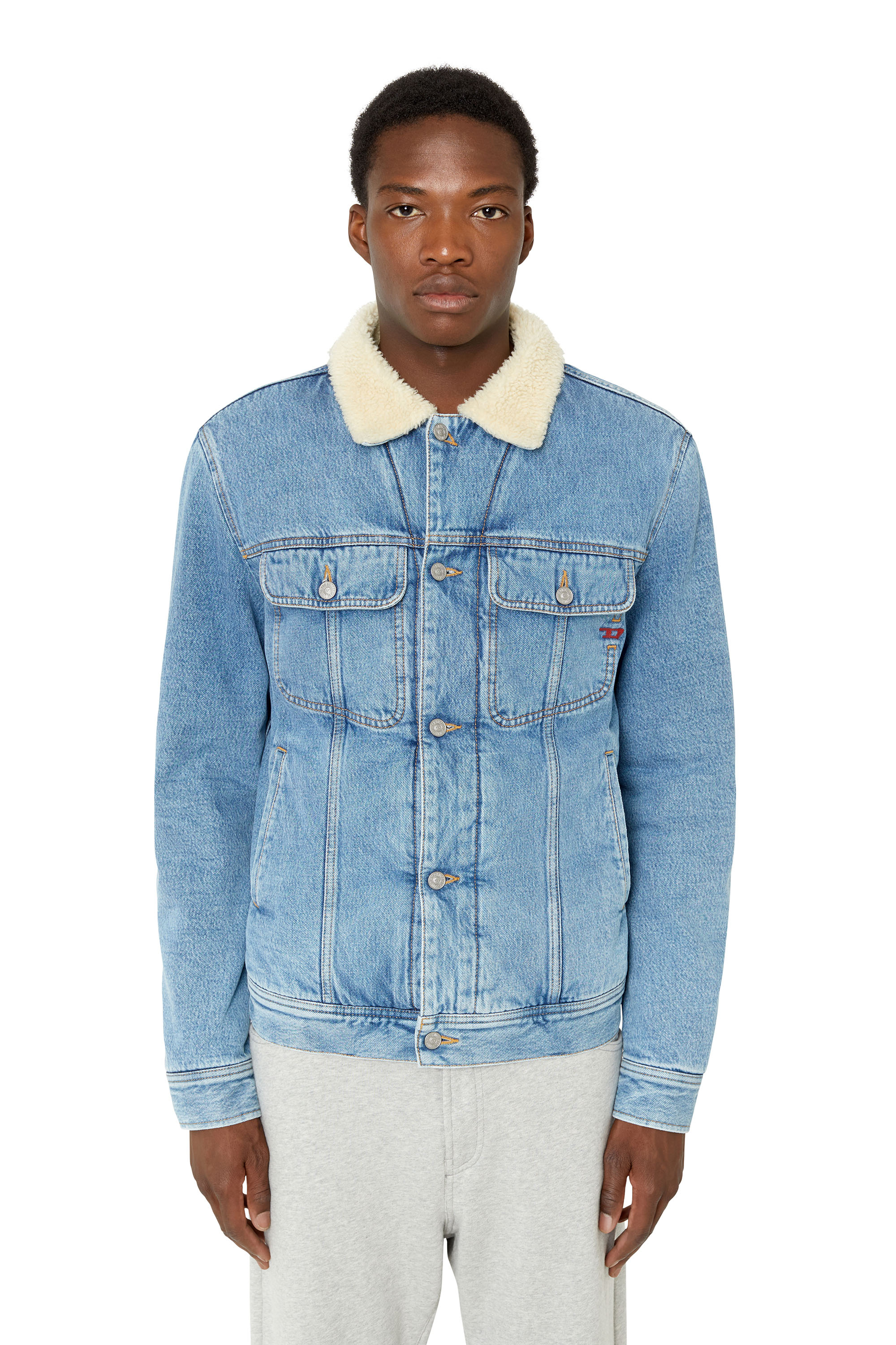 D-BARCY-T Man: Regular-fit teddy-lined trucker denim jacket | Diesel
