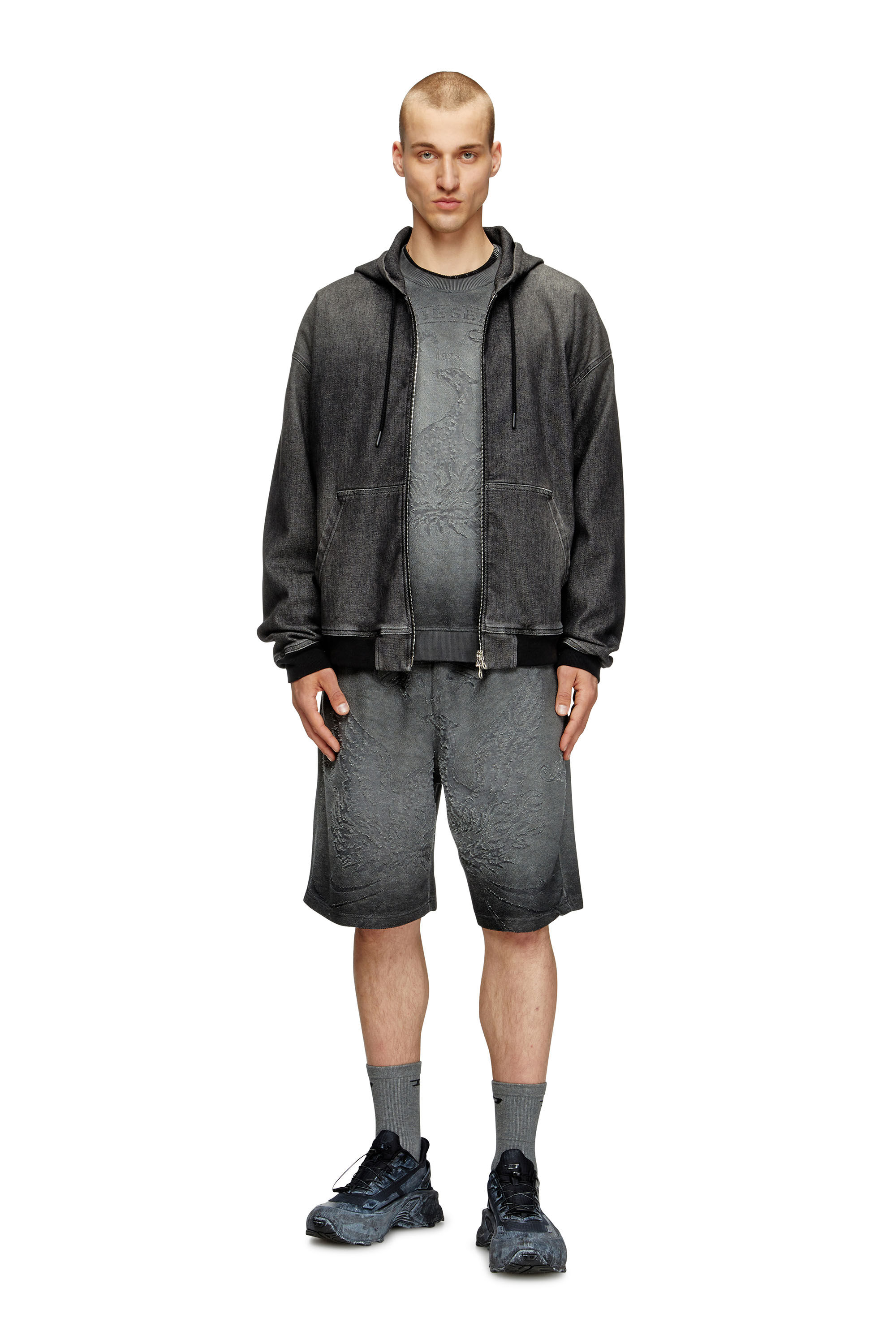 Men's Sweat shorts with phoenix devoré | Grey | Diesel