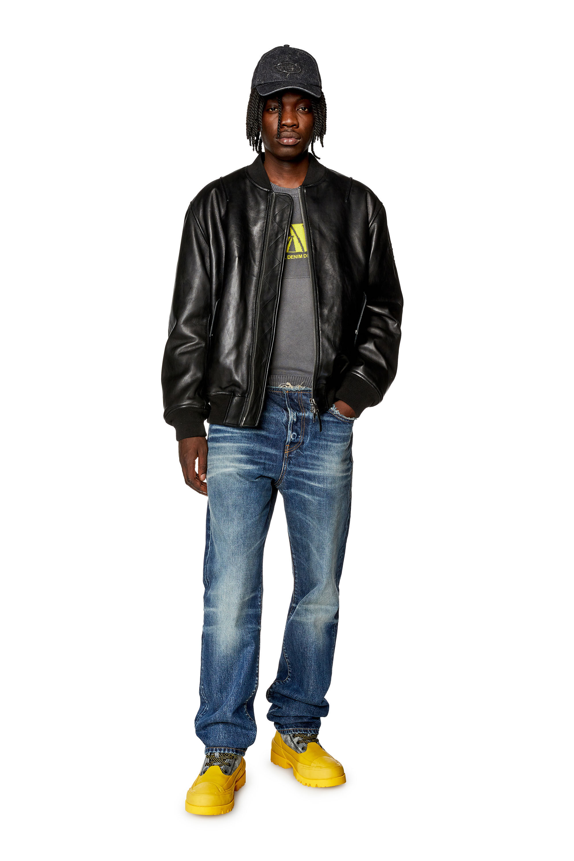 Men's Padded jacket in tumbled leather | Black | Diesel