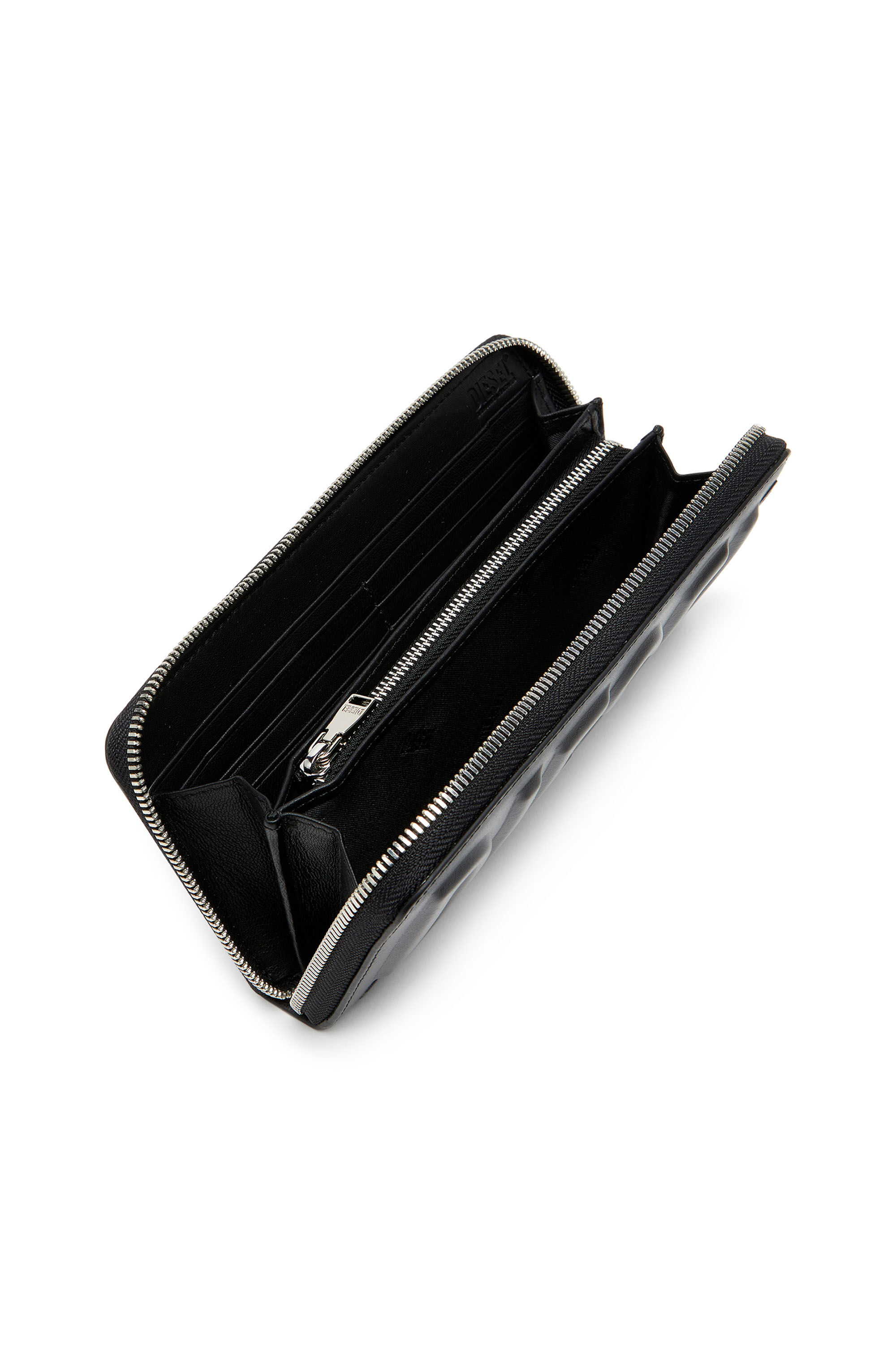 Men's Long zip wallet in logo-embossed leather | Black | Diesel
