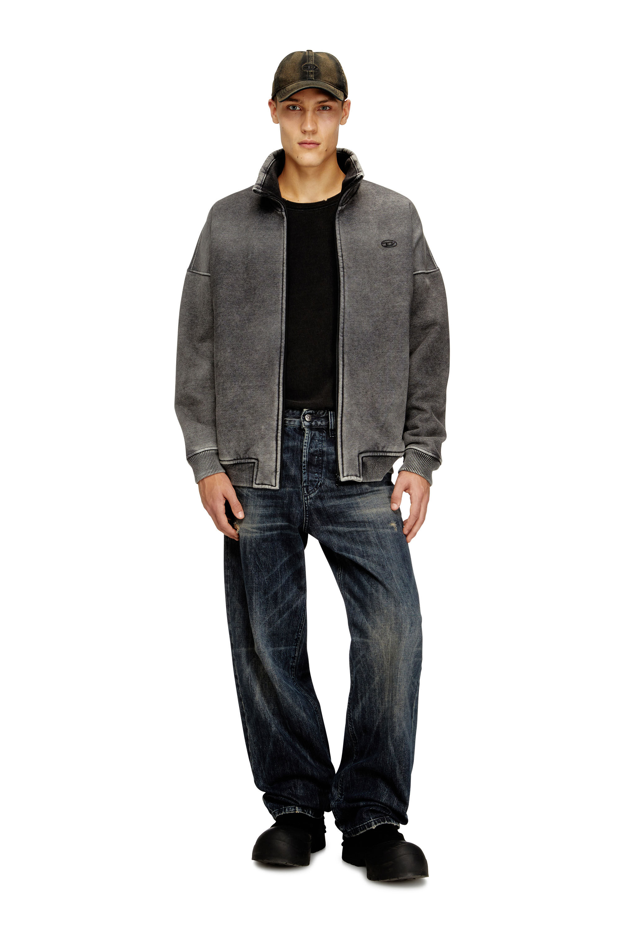 Men's Teddy-lined zip jacket with denim effect | Grey | Diesel