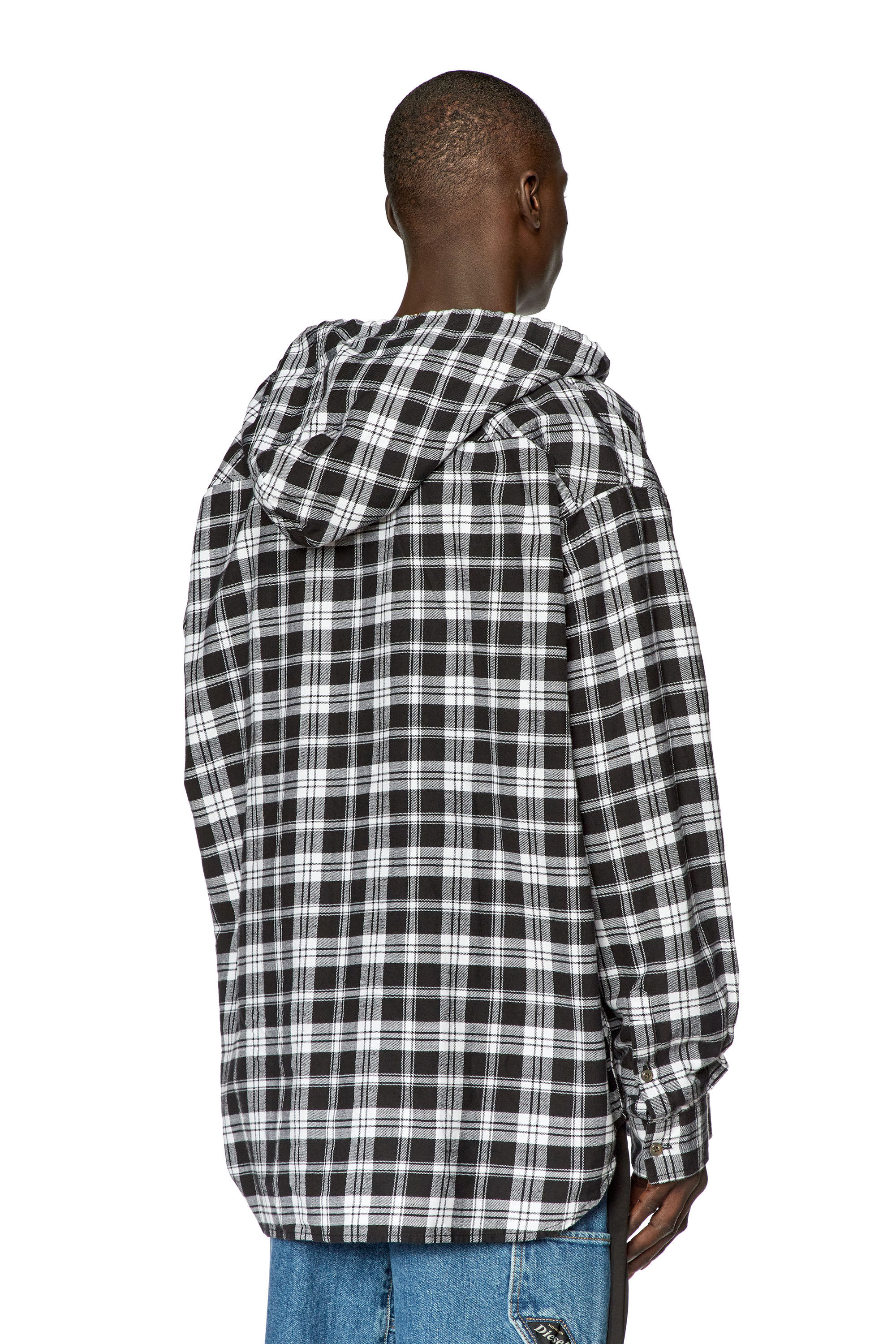 Men's Oversized hooded shirt in tactile flannel | Multicolor | Diesel