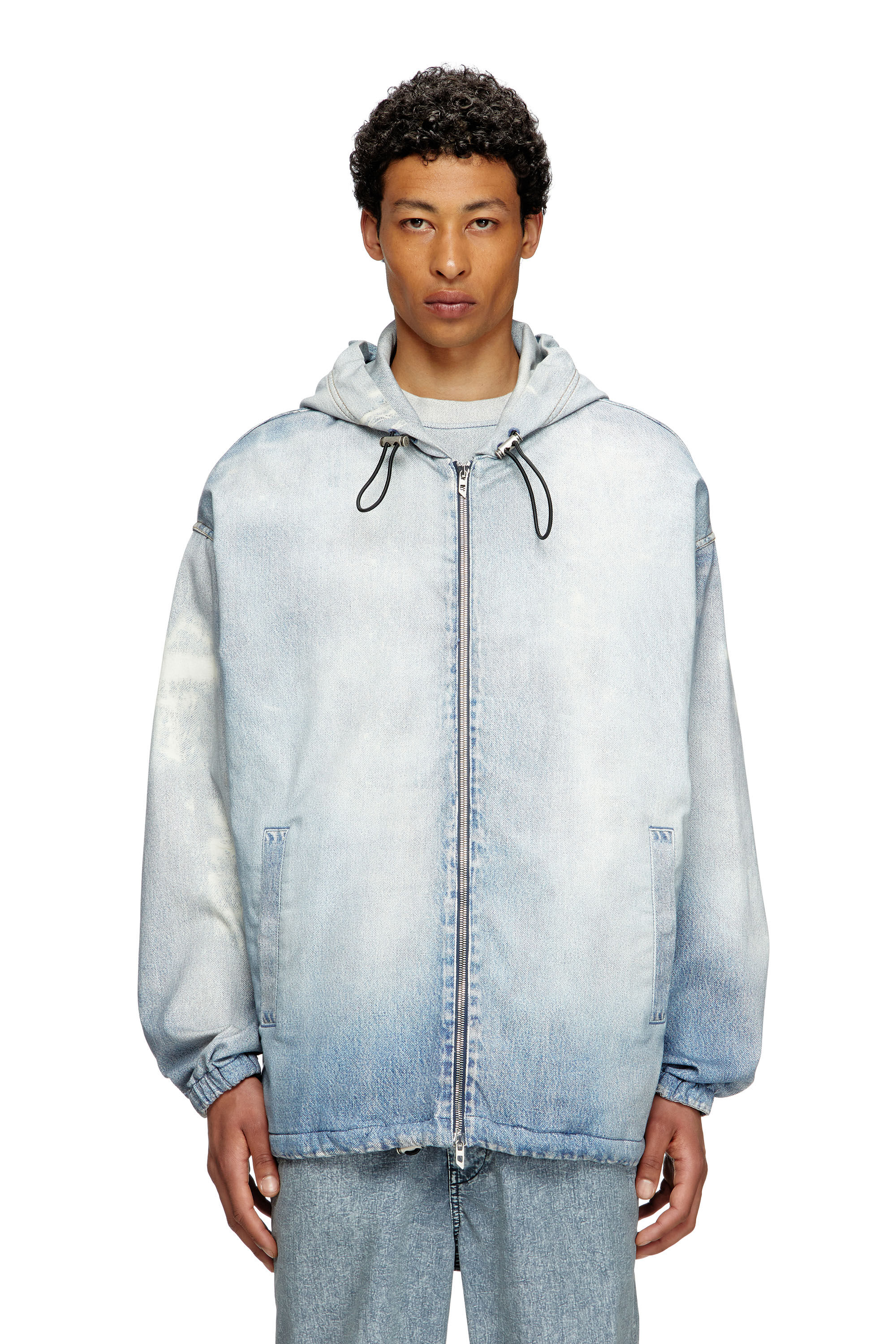Men's Hooded jacket in printed bleach-effect JoggJeans | Blue | Diesel