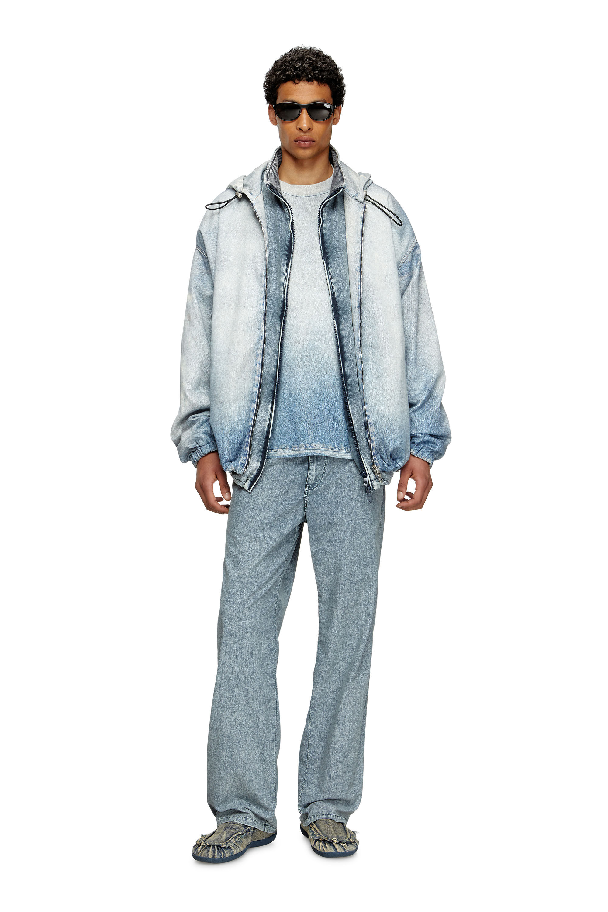 Men's Hooded jacket in printed bleach-effect JoggJeans | Blue | Diesel