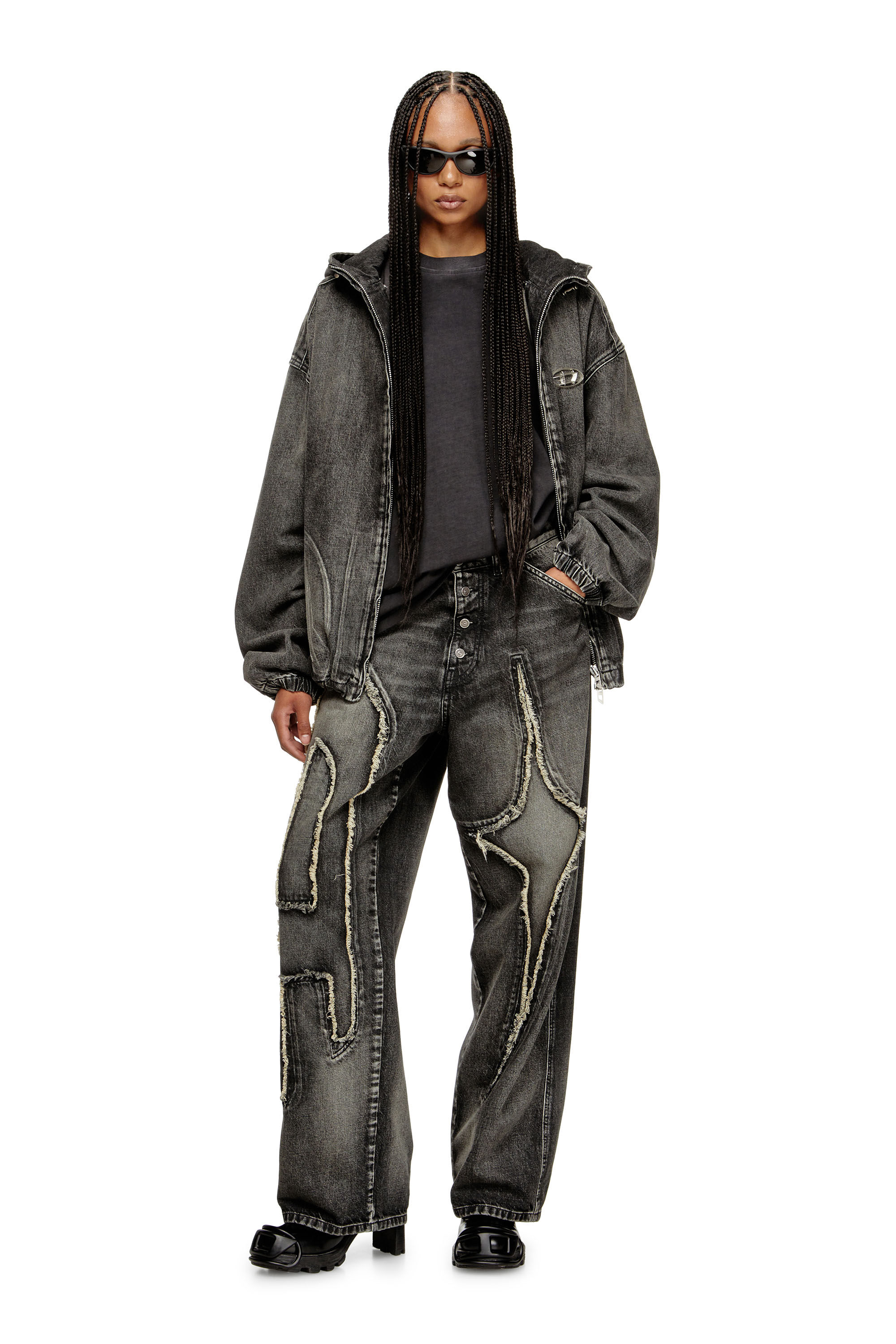 Women's Hooded jacket in faded denim | Black | Diesel