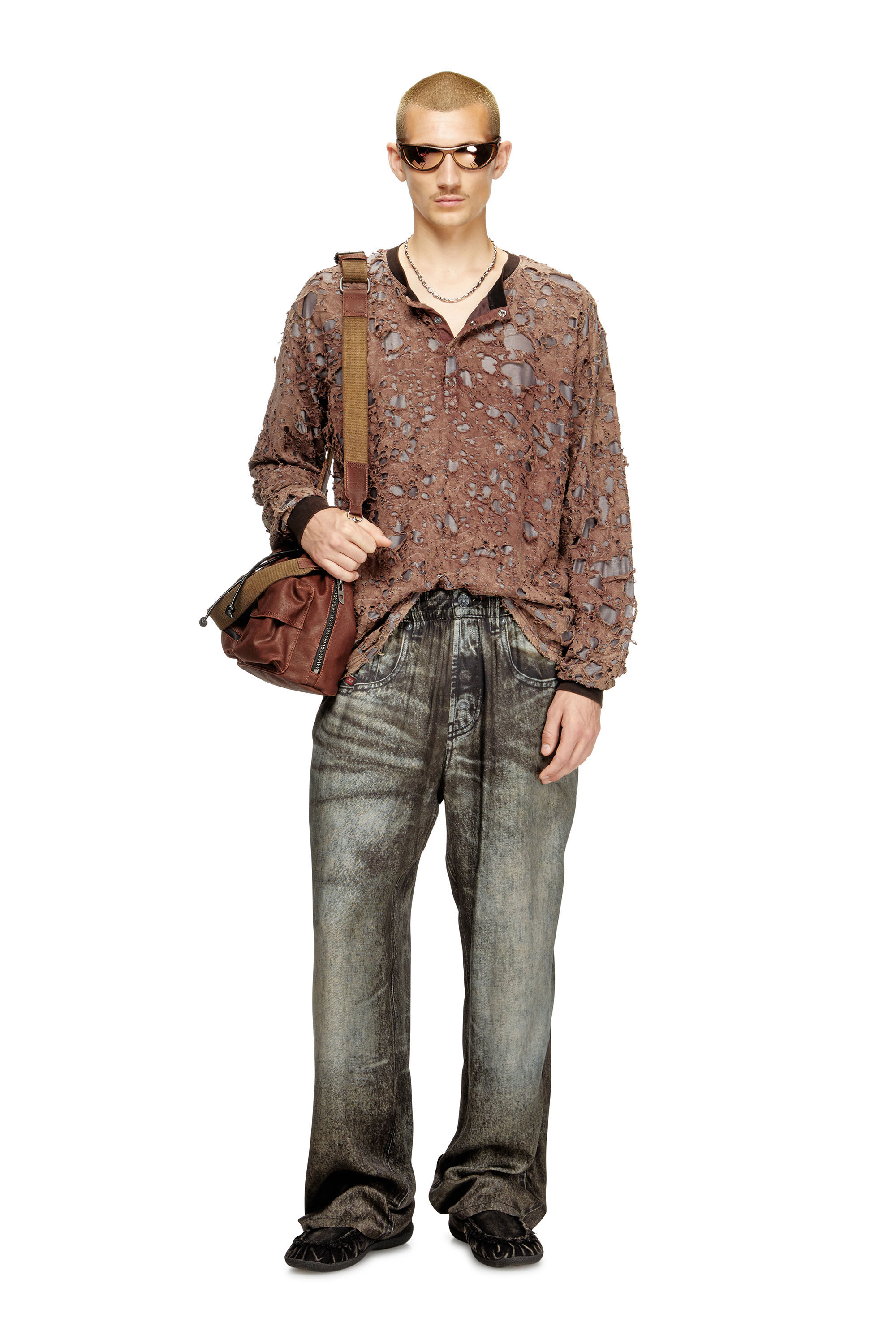 Men's Long-sleeve T-shirt in destroyed jersey | Brown | Diesel