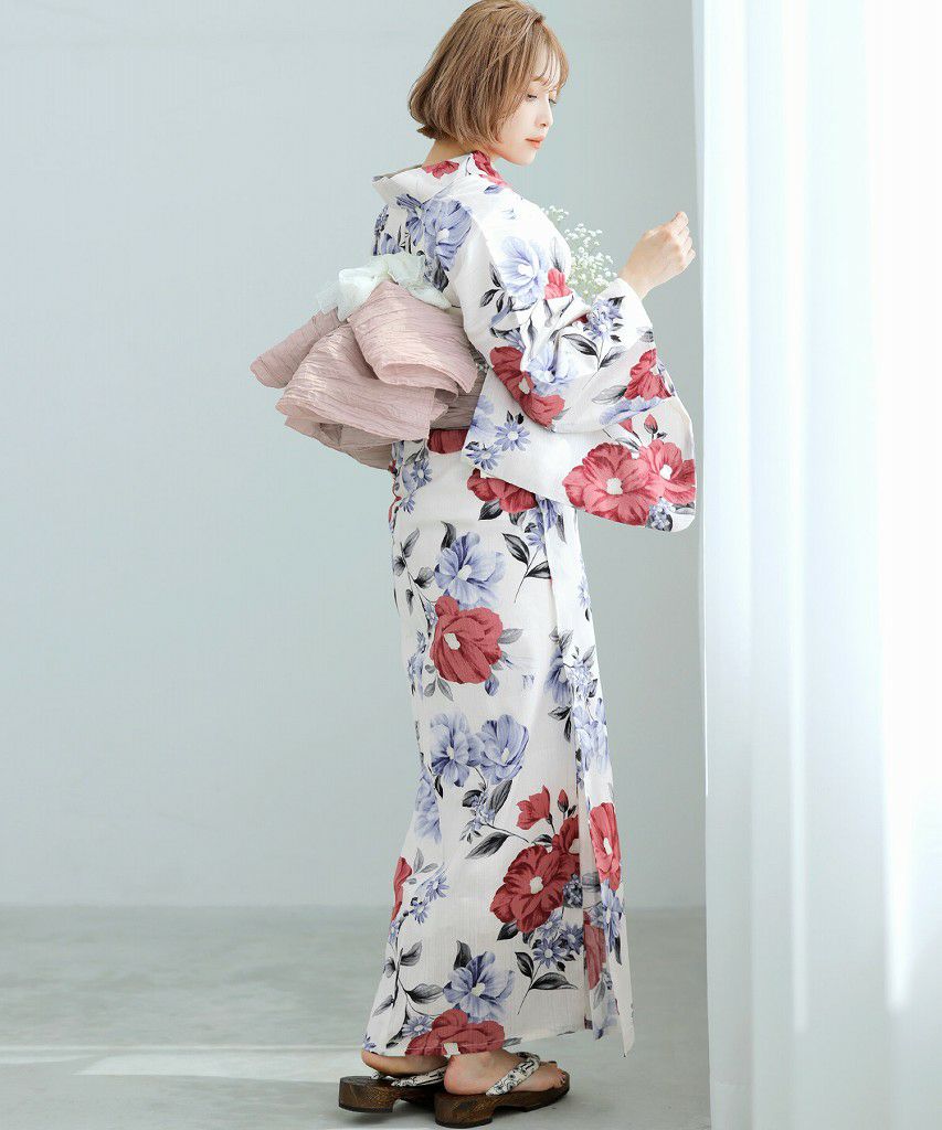 新品♡Dita ディータ♡オトナ浴衣高級浴衣5点セット♡薄鈍色の椿ちらし