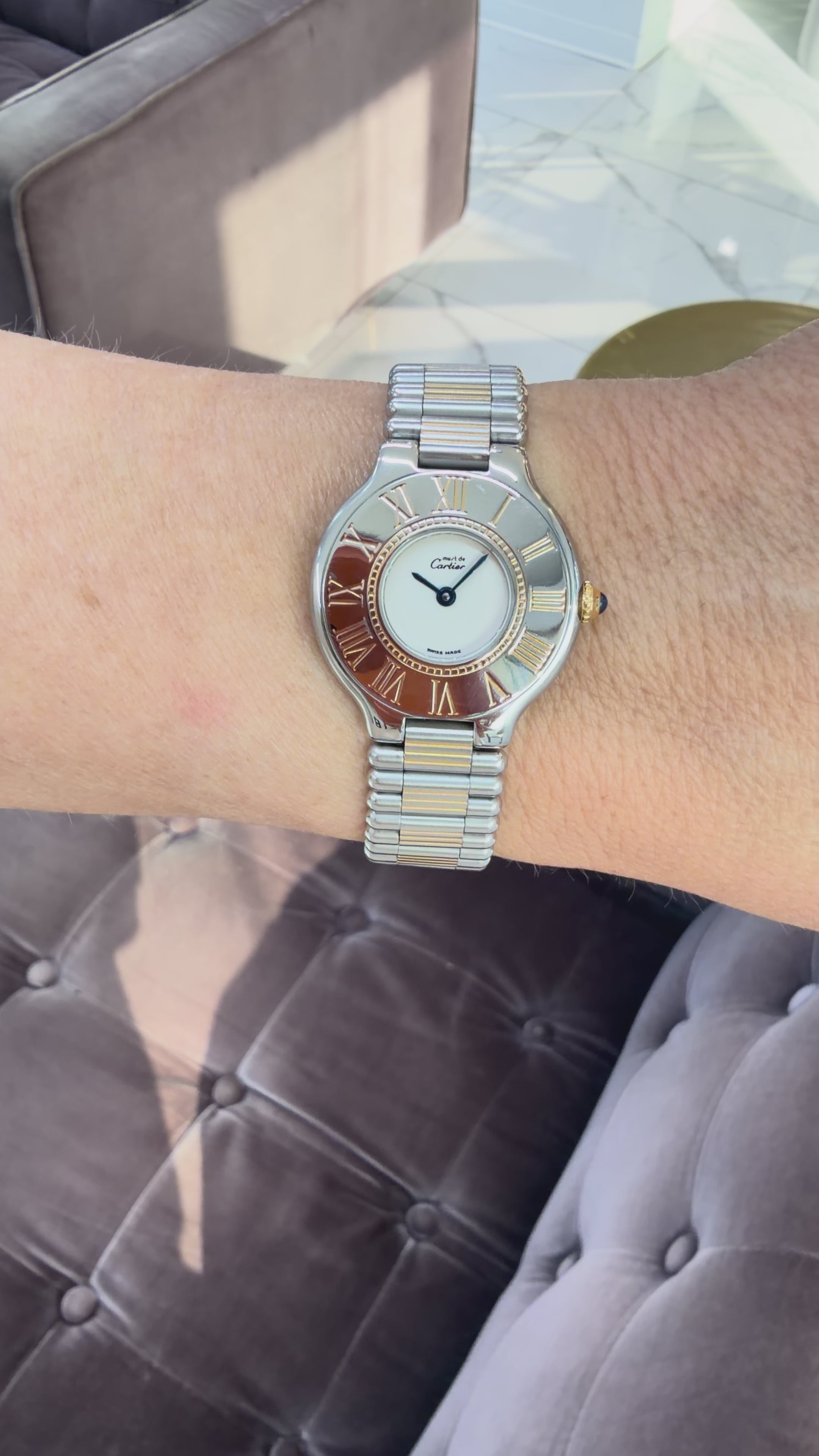 Ladies Vintage Cartier 21 Must de 28MM 125000P 18K Yellow Gold Steel W
