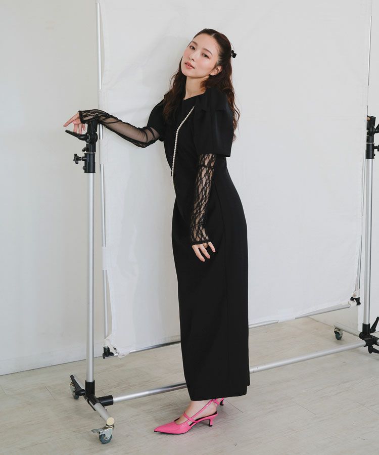 lace arm drepe dress
