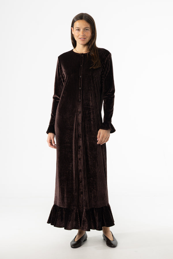 Brown Ribbed Velour Dress – BLANK