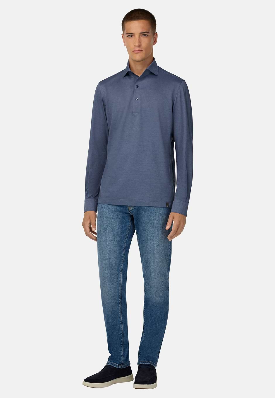 Men's Merino Wool Half Zip Jumper, Navy blue | Boggi Milano