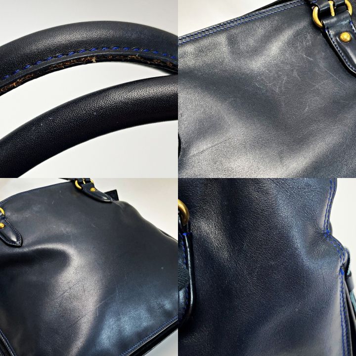 LOEWE ロエベ アナグラム フラメンコ30 ネイビーxブルーステッチ