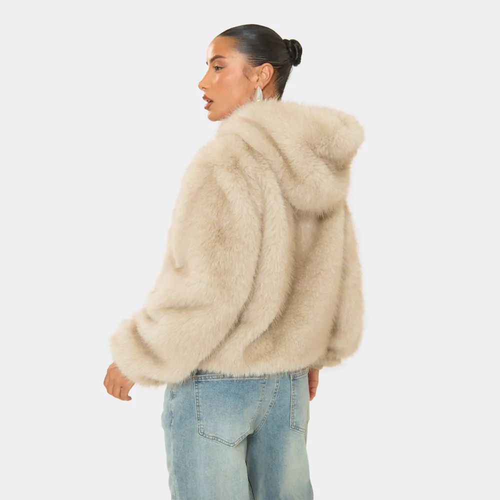 Cream Faux Fur Hoodie | EGO