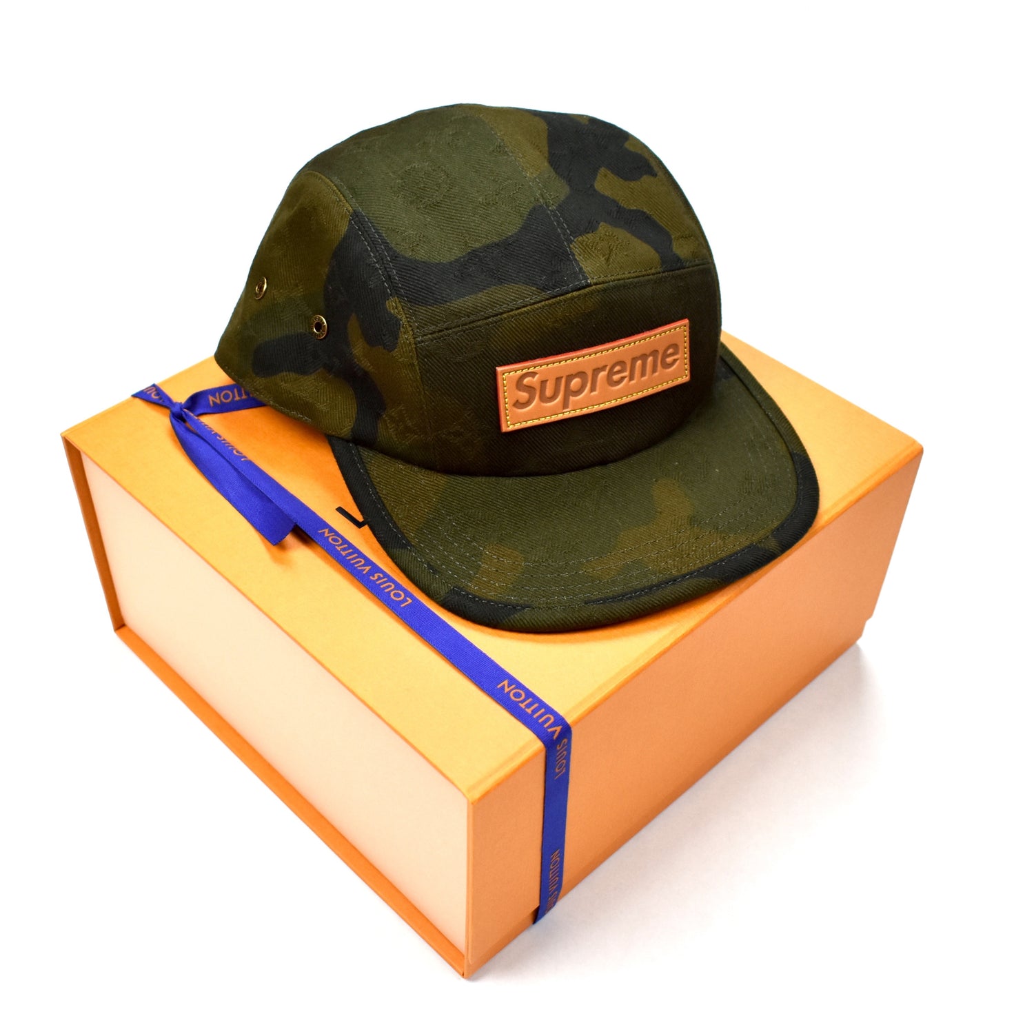 Louis Vuitton x Supreme - LV Monogram Camo Box Logo Camp Cap Hat