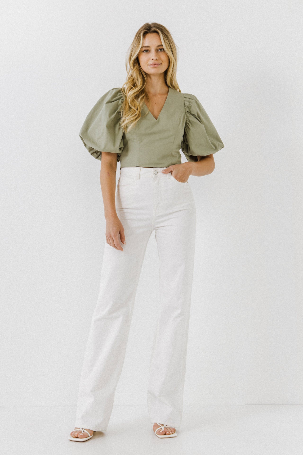 Shirring Detail Puff Sleeve Cropped Top – Endless Rose