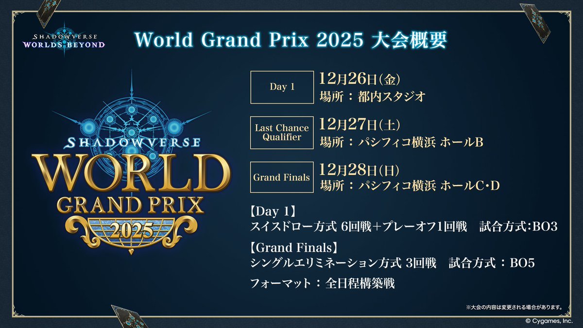 大会情報】Shadowverse World Grand Prix 2025【2025年12月26日〜28日