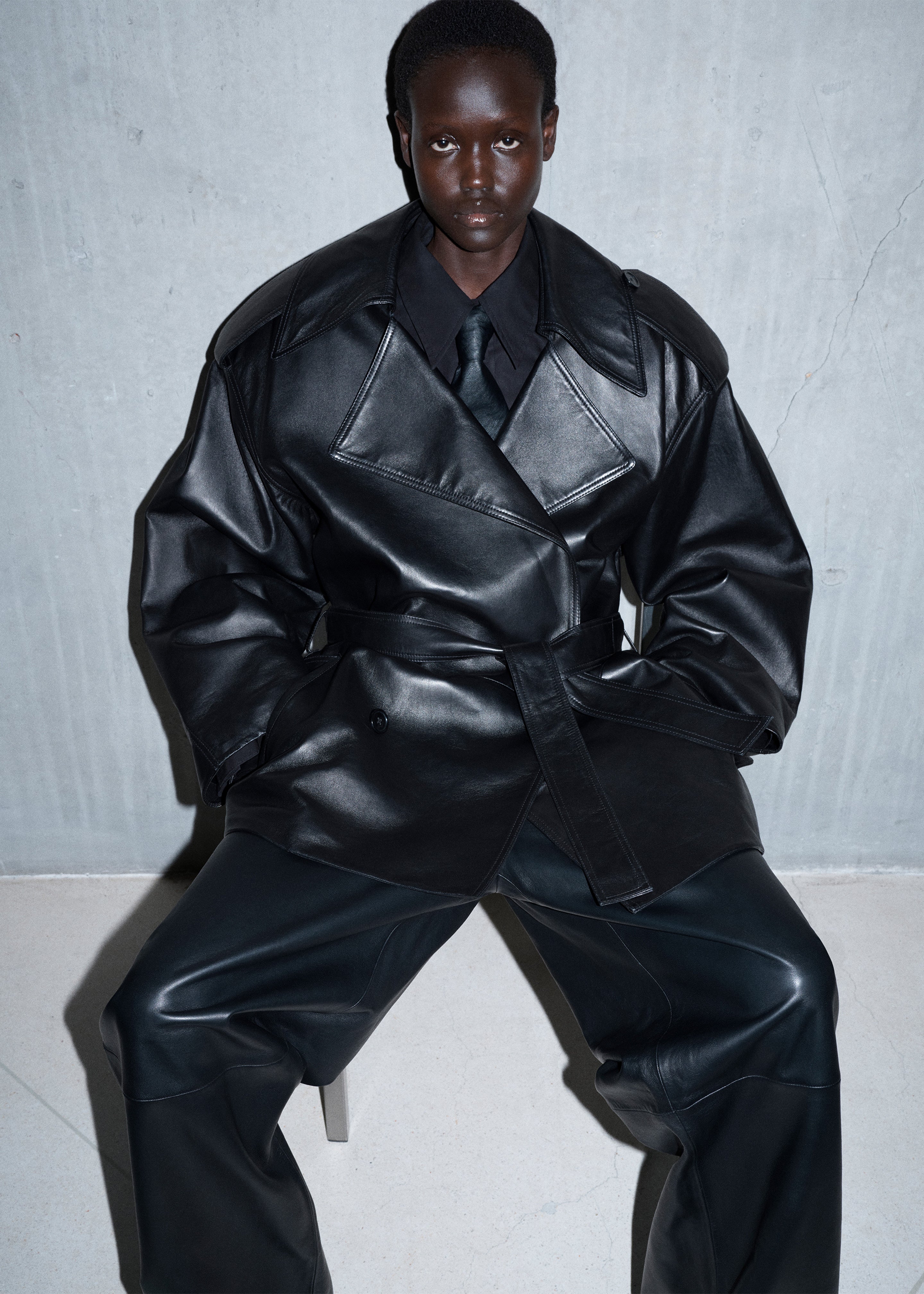 Zurich Oversized Faux Leather Short Trench - Black – The Frankie