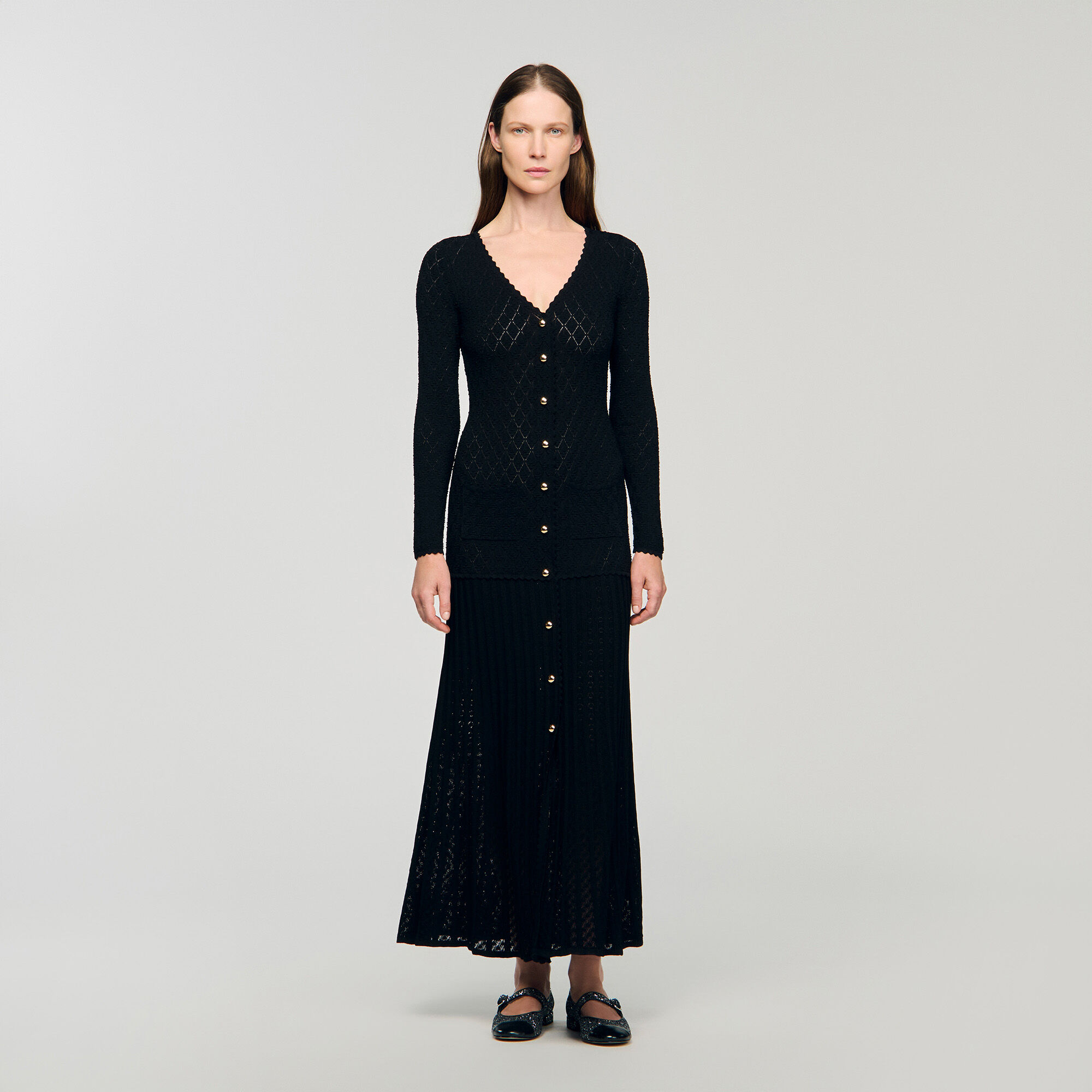 Fancy knit maxi dress black / gray For Women | Sandro Paris