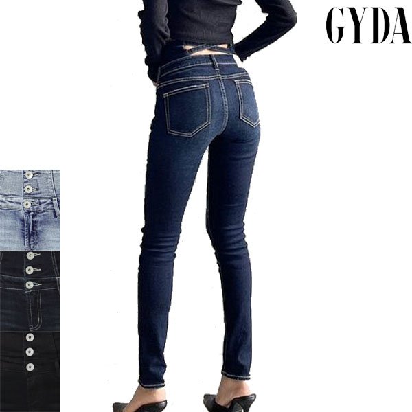 GYDA ( ジェイダ ) - ハイウエストウエストクロススキニーデニムパンツ