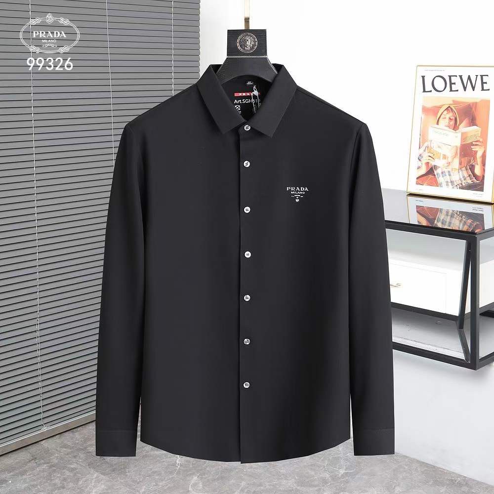 Buy-Prada || Men's Black/Navy Blue Solid Regular Fit Shirt