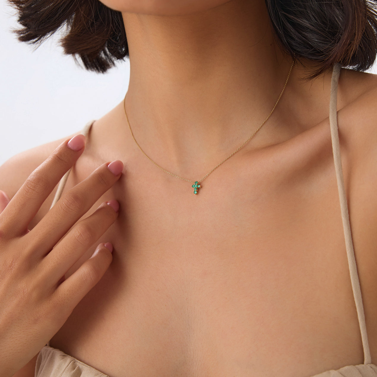 14K Tiny Emerald Cross Necklace – Ferkos Fine Jewelry