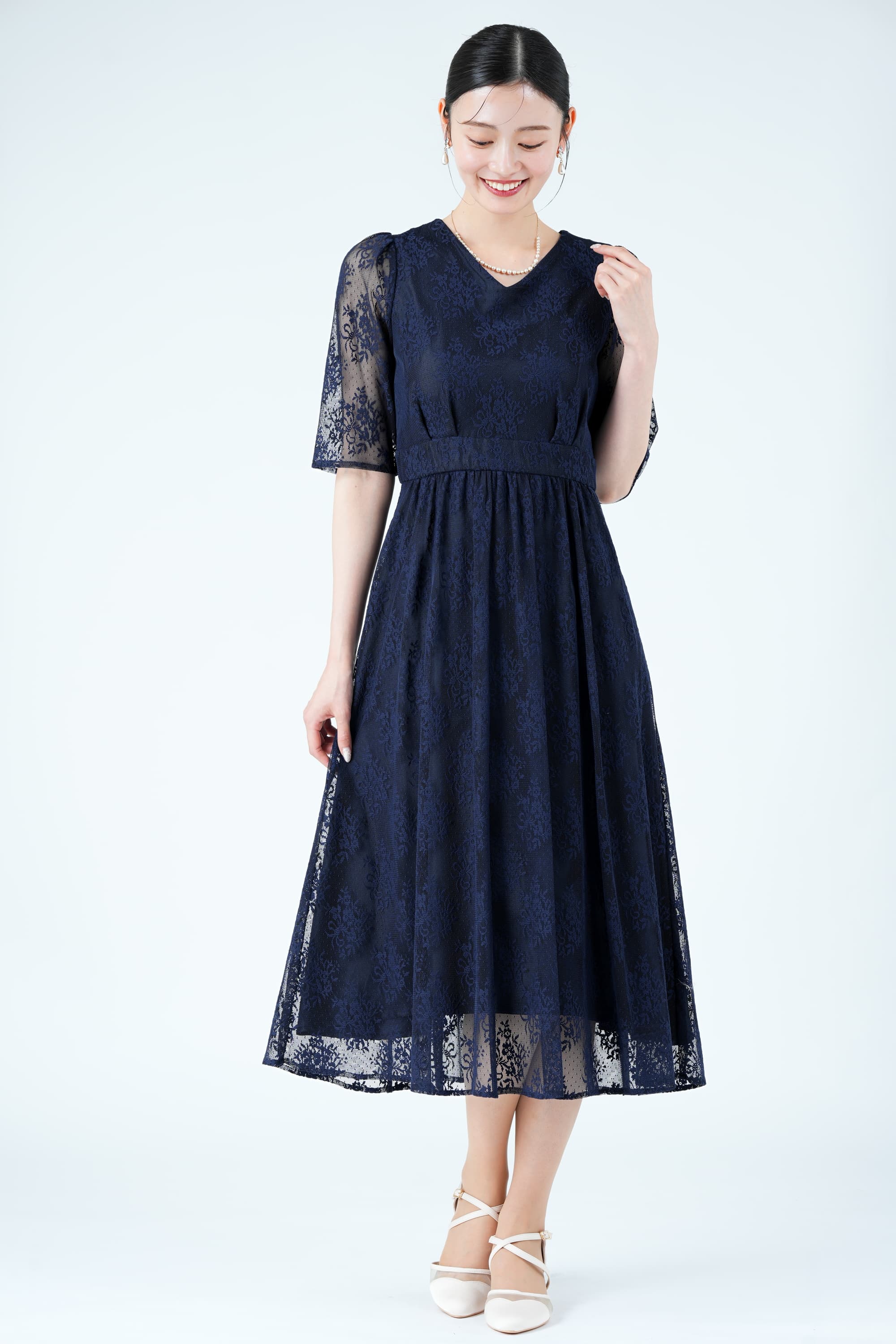 AIMER 総レースネイビードレス (L) をレンタル - 結婚式パーティーの