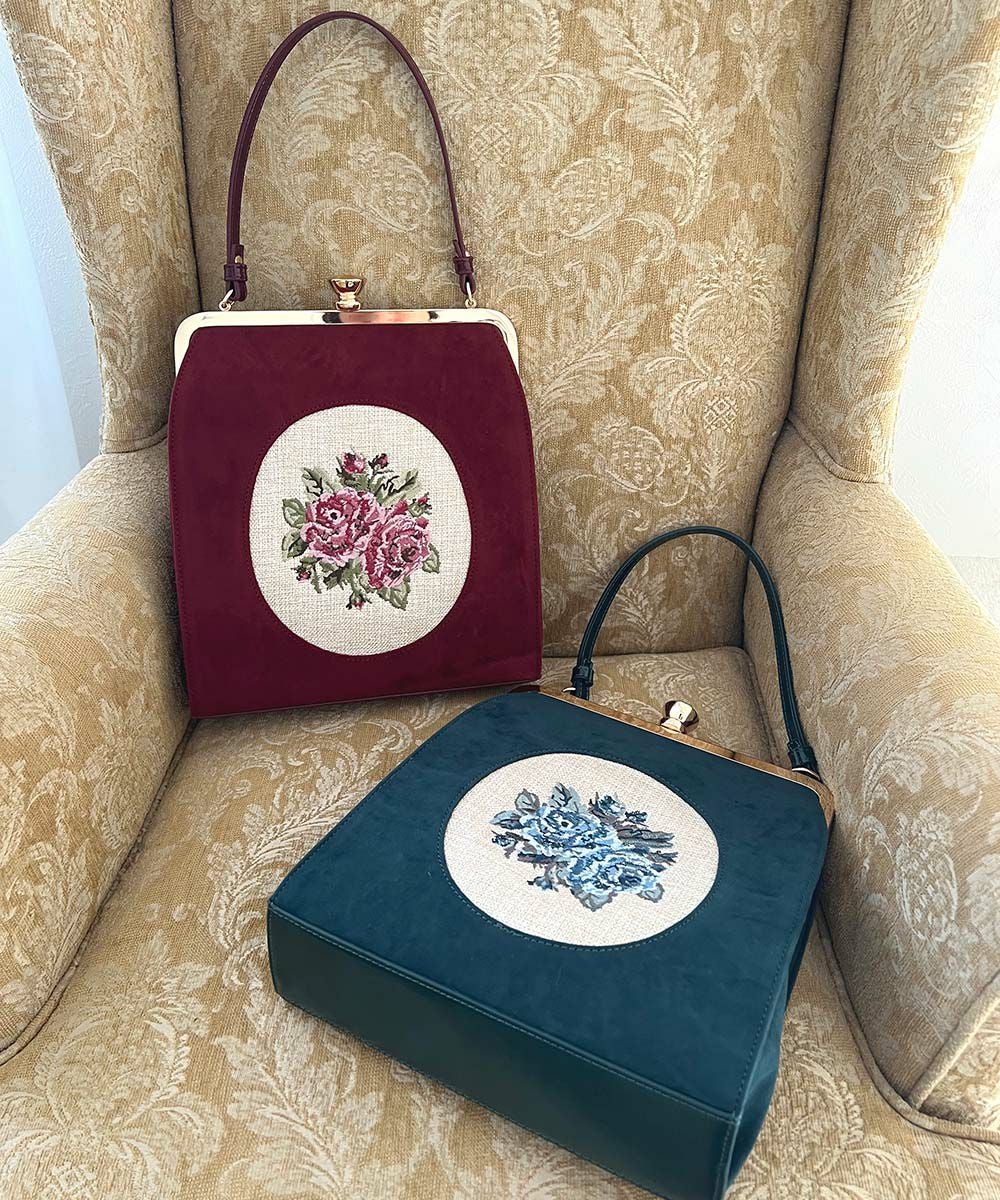 カメオローズ刺繍スクエアがま口バッグ/an another angelus