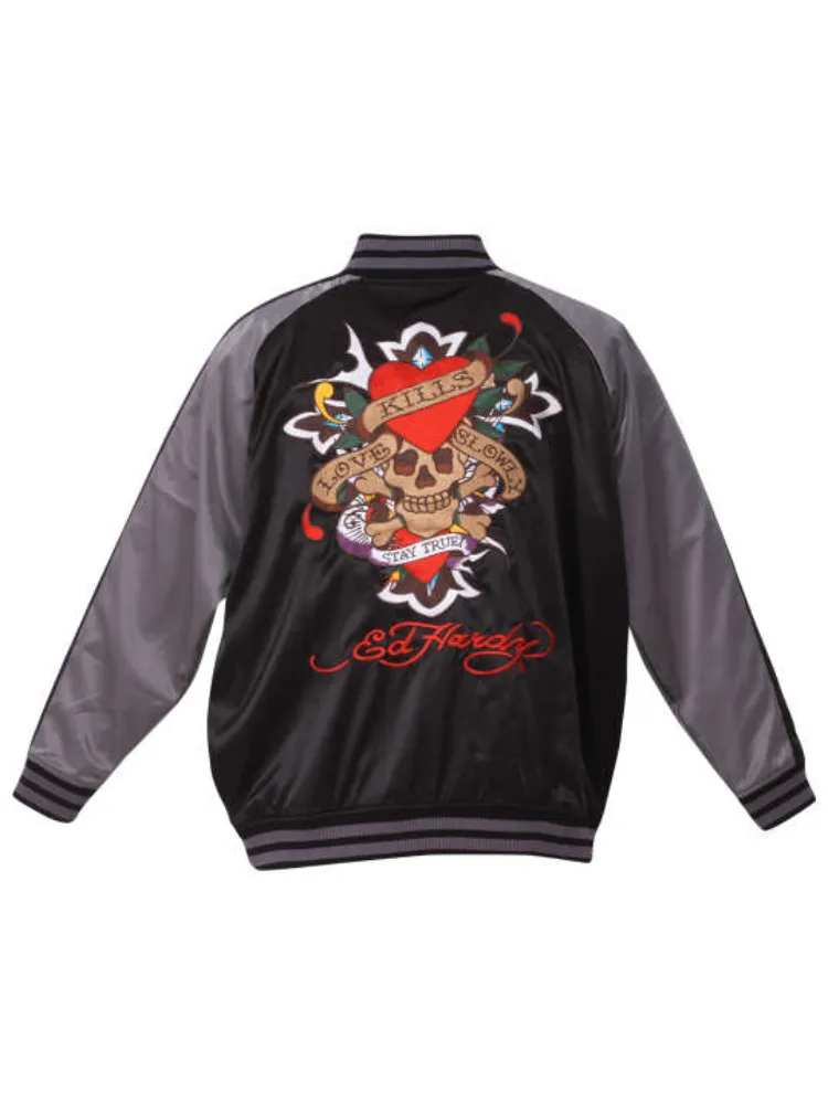 グレー系 【EdHardy(エドハーディ)】刺繍スカジャン ＊カタログ商品