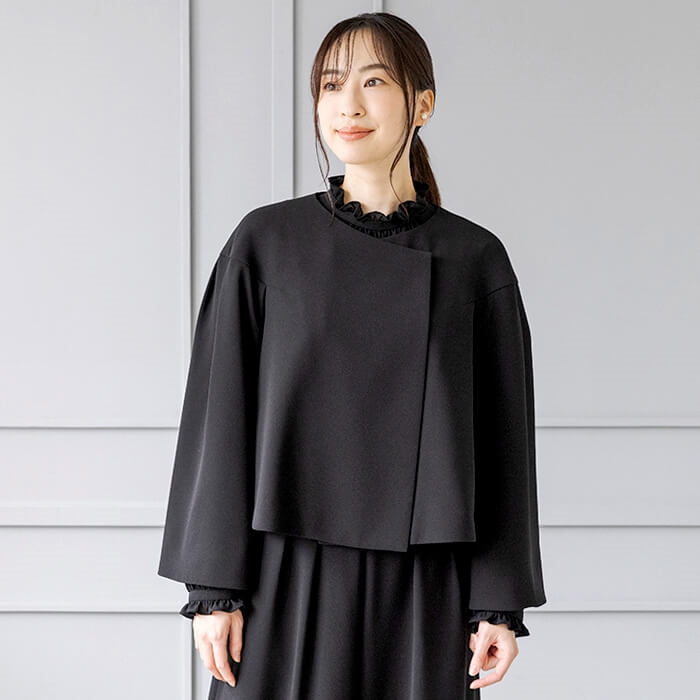 洗える｜ノーカラーのボレロジャケット M・ブラック｜東京ソワール