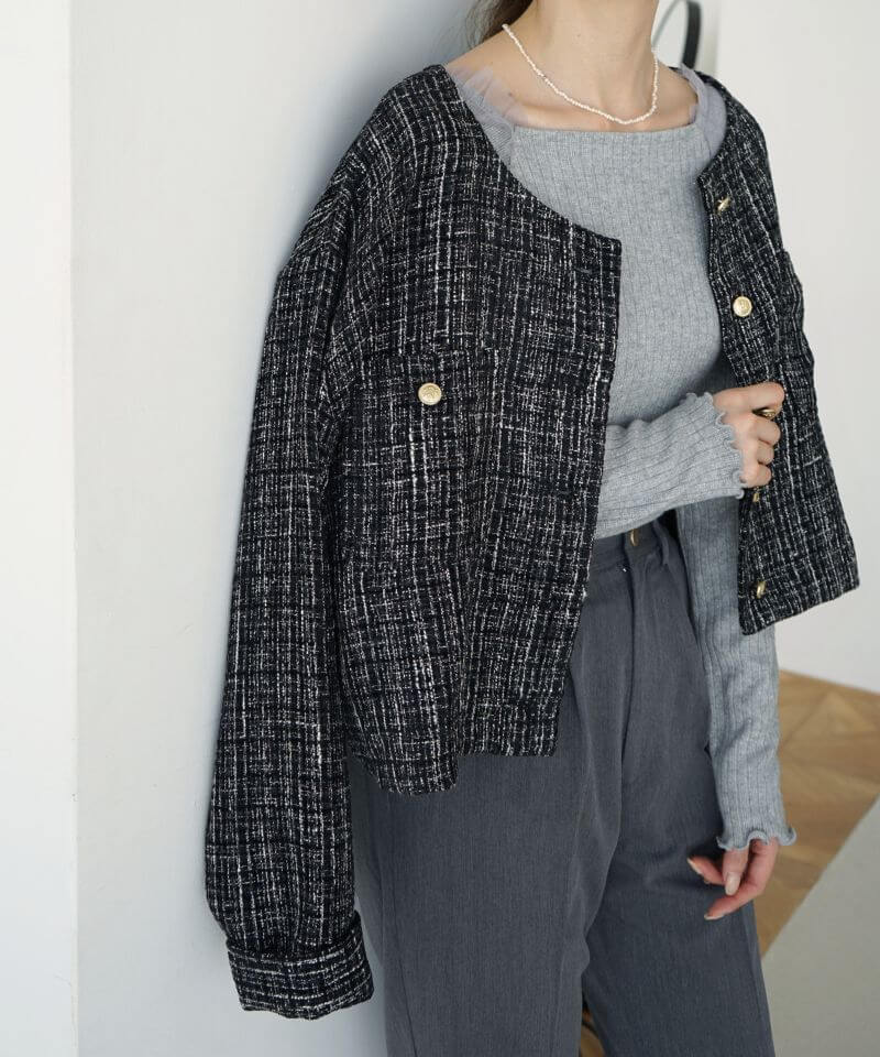 50%OFF】shiny tweed jacket～ｼｬｲﾆｰﾂｲｰﾄﾞｼﾞｬｹｯﾄ | flower／フラワー