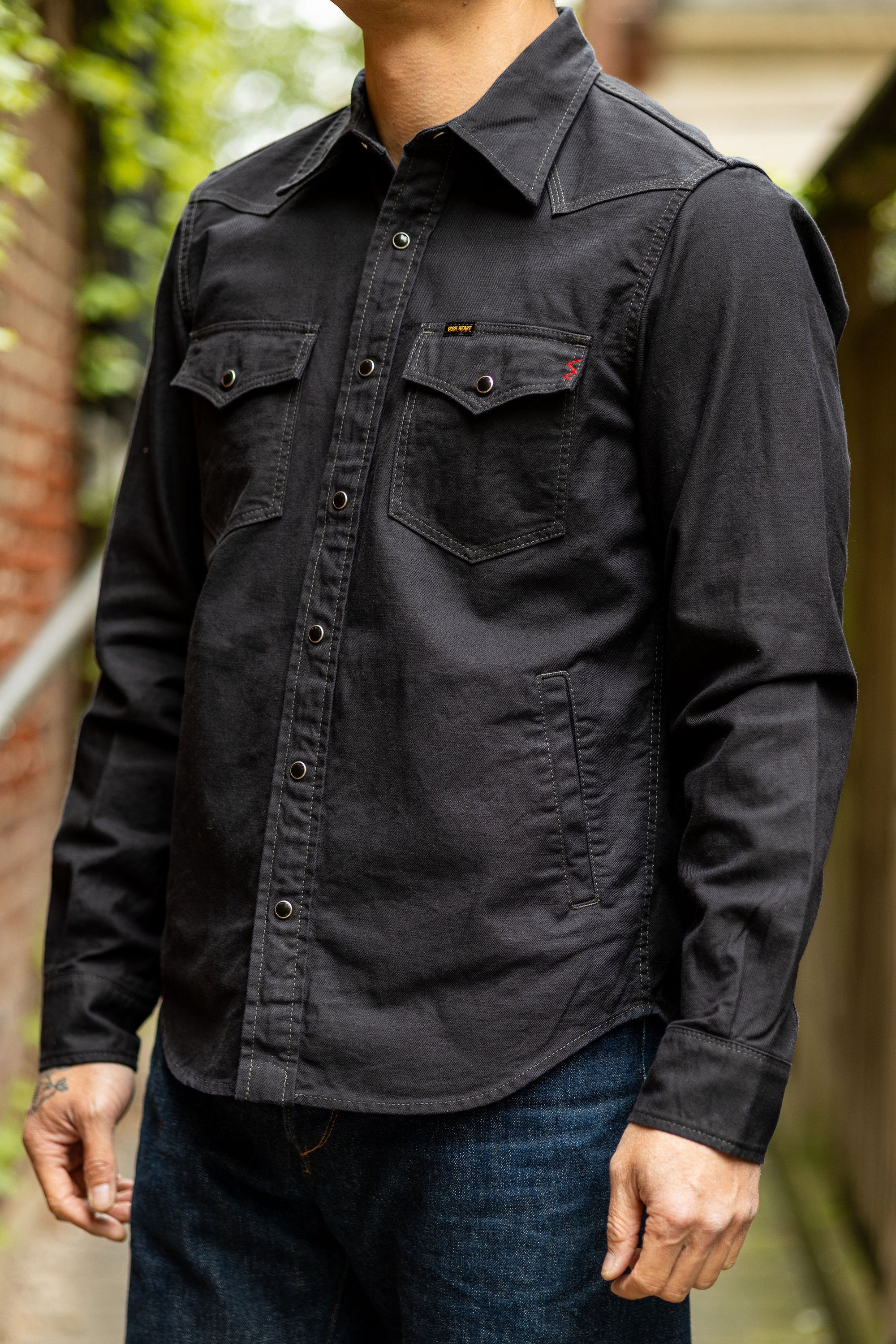 Iron Heart IHSH-381-BLK 9oz Military Serge CPO Shirt - Black
