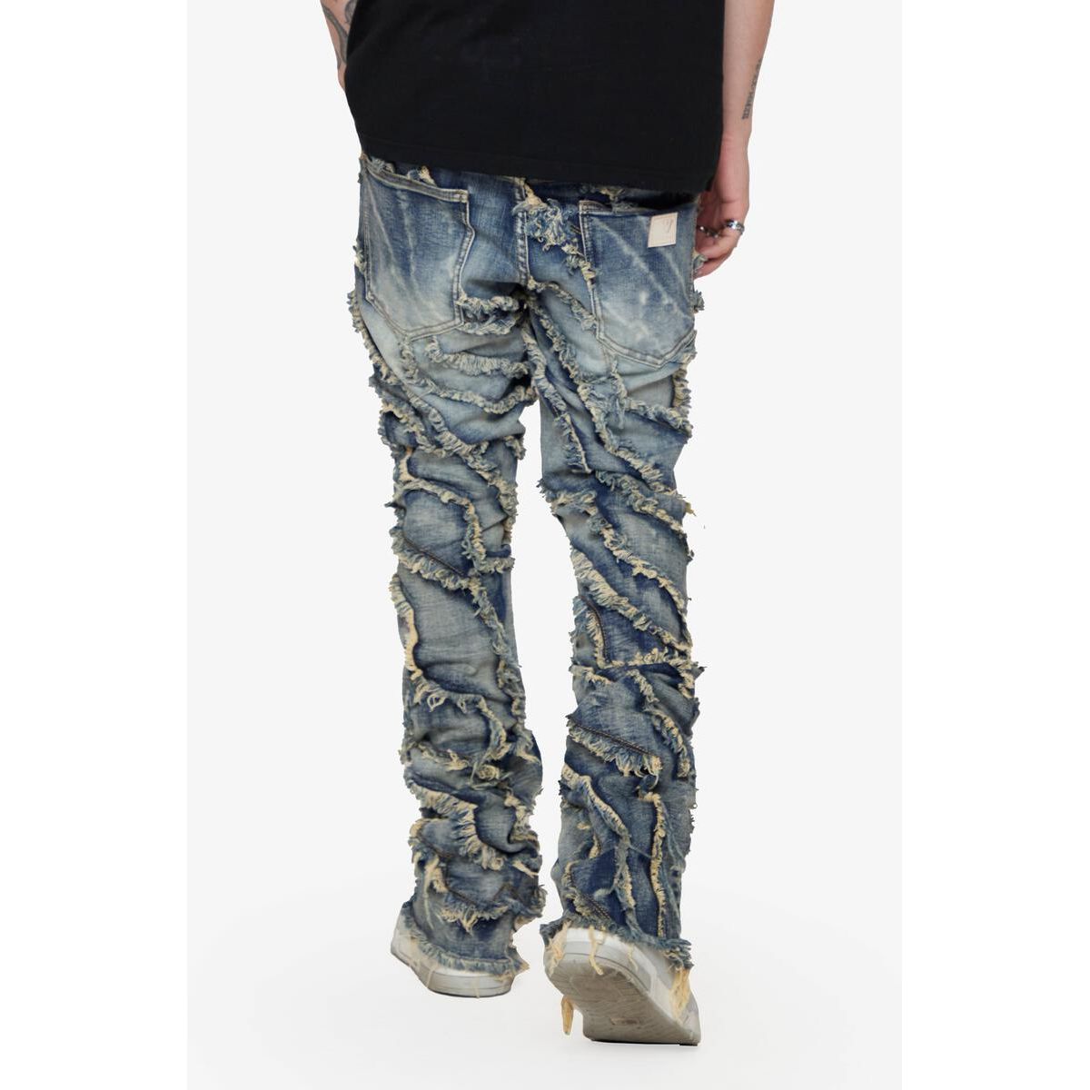 Valabasas Grit Dark Blue Stacked Flare Denim Jeans – Fresh Society