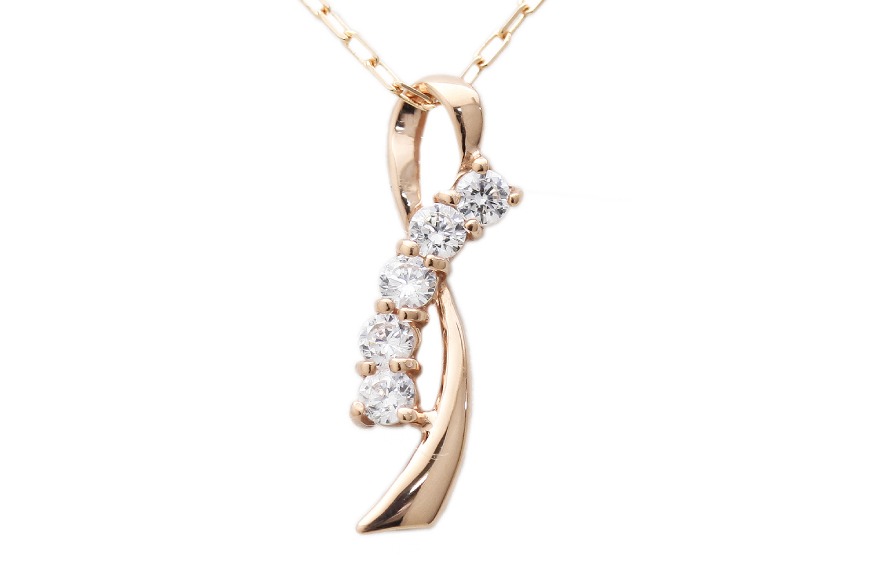 ネックレス K18PG ピンクゴールド ダイヤモンド 0.20ct リボン