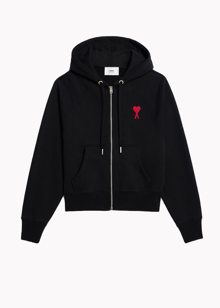 Ami Paris Black Heart Zip Hoodie - Gago