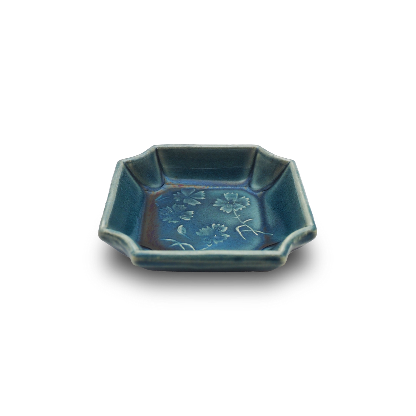 珉平焼四角小皿 (青・花) – Gallery Nisui