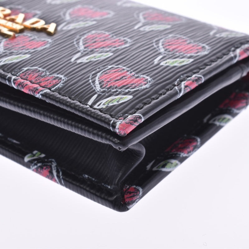プラダ花/ハート柄 カードケース 黒 レディース カーフ 名刺入れ