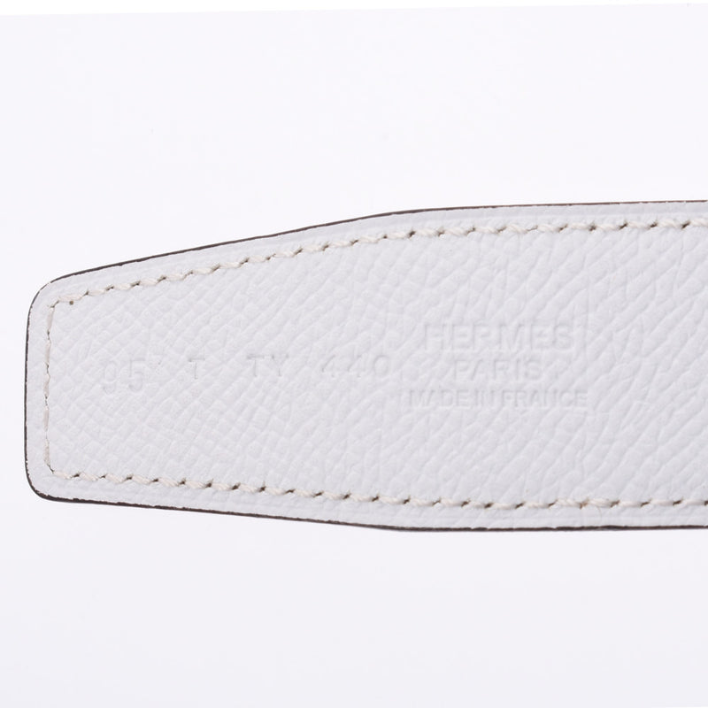 エルメスHベルト 95cm リバーシブル 白/エトゥープ シルバー金具 T刻印