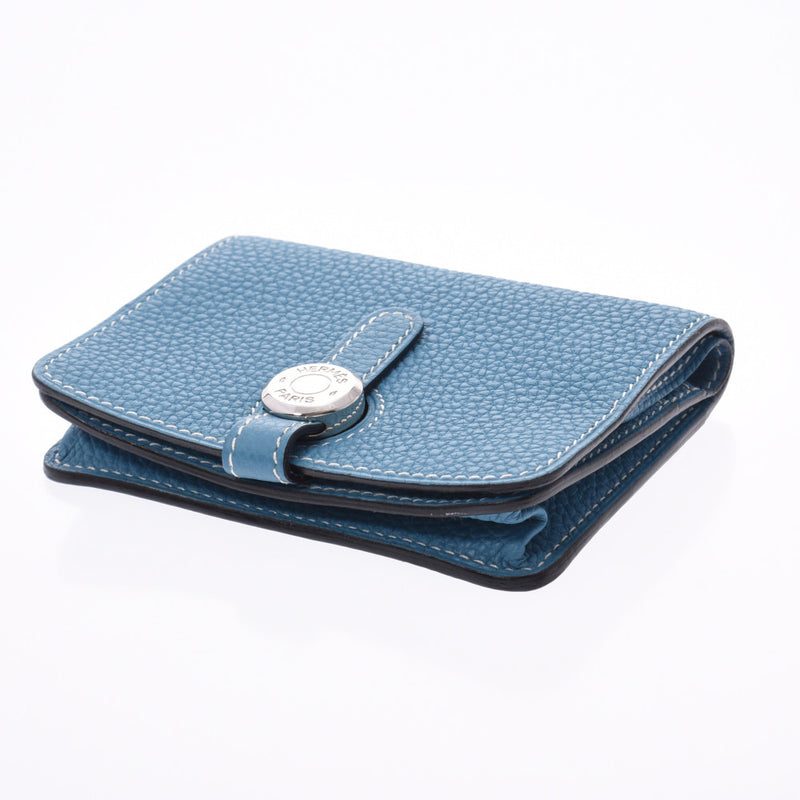 Hermes Donna Coin Purse Blue Jean silver hardware oval coin case