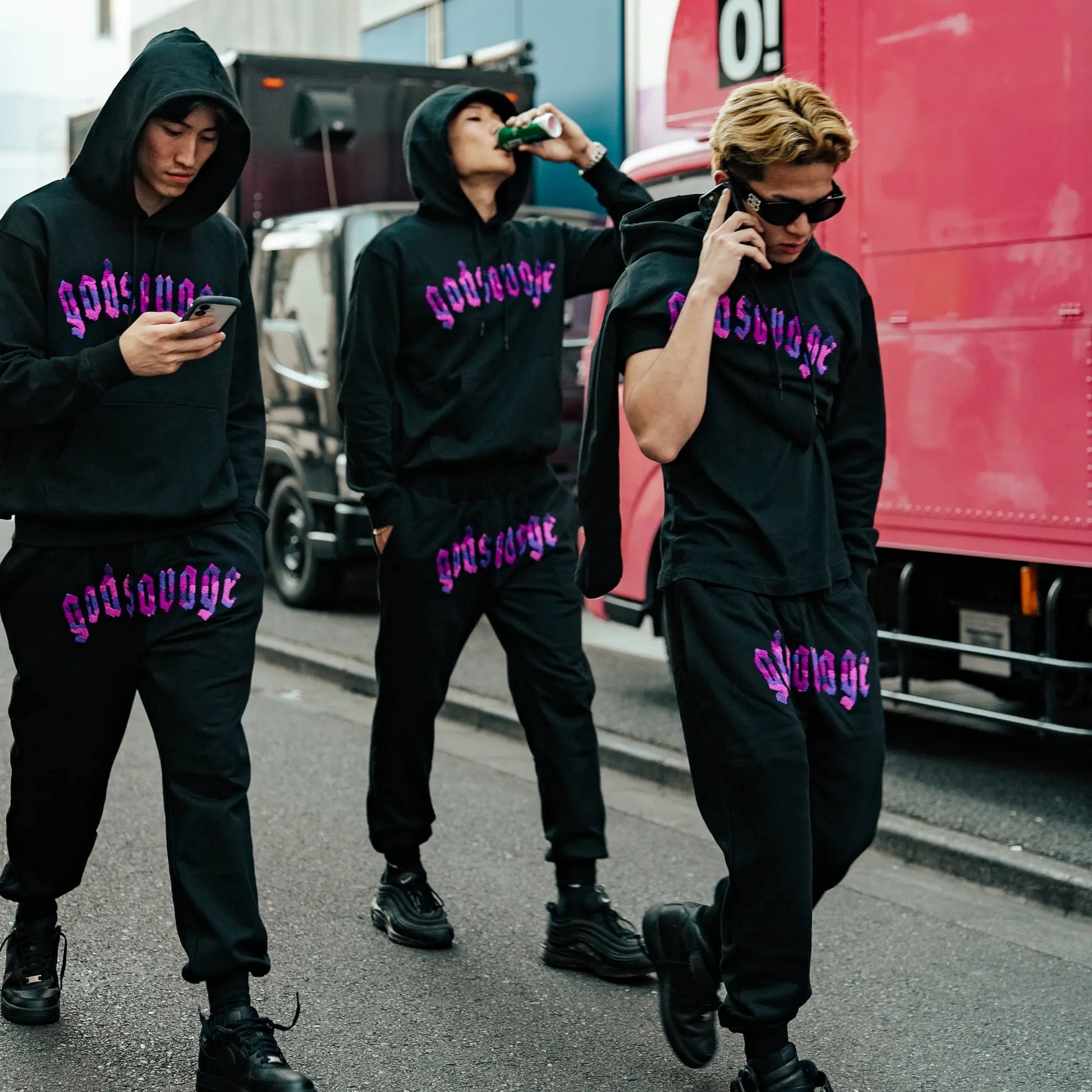 CAMO LOGO SWEATPANTS - BLACK & PURPLE – god savage