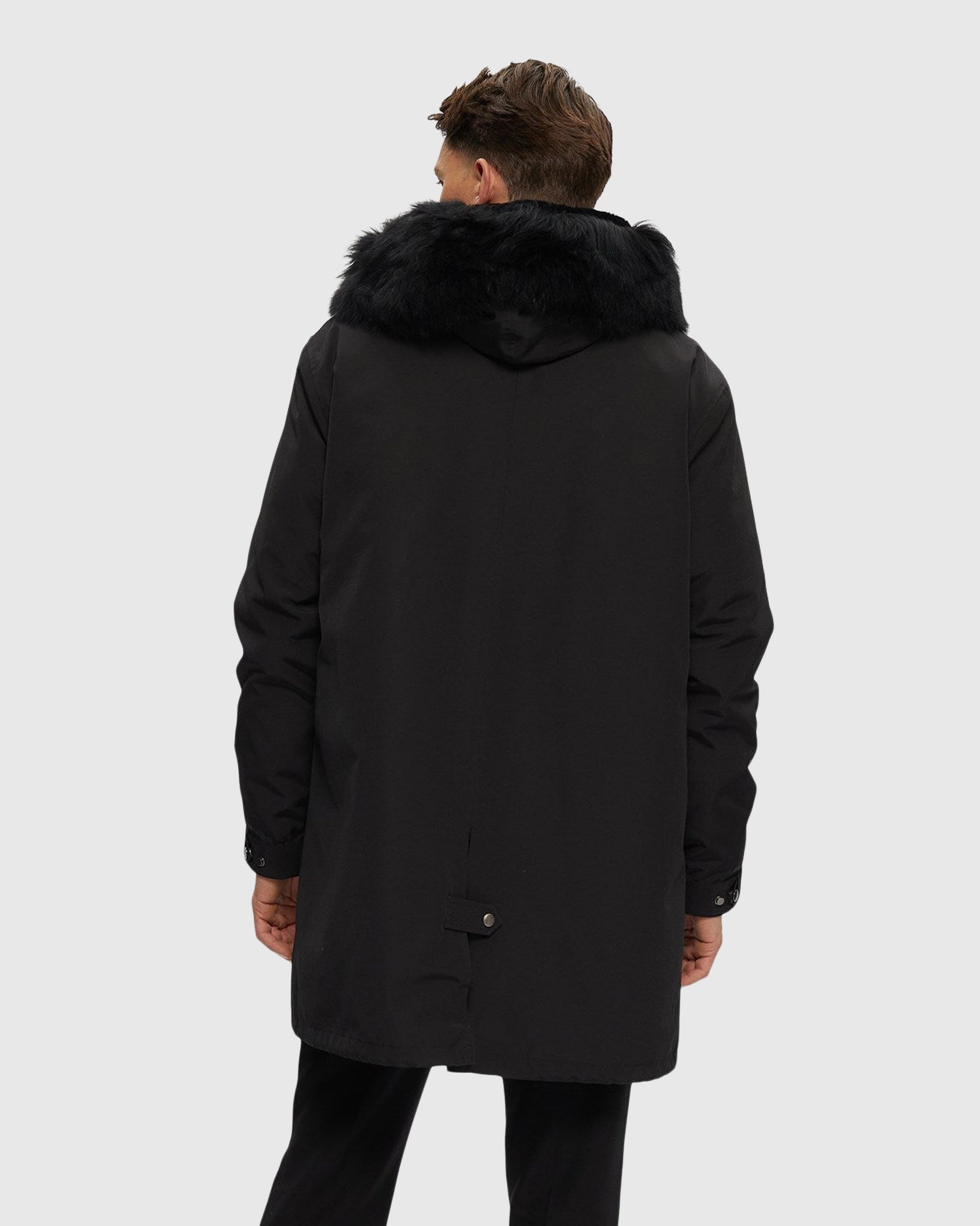 Men's Parka with Select Shearling Lamb Tuxedo and Hood Trim