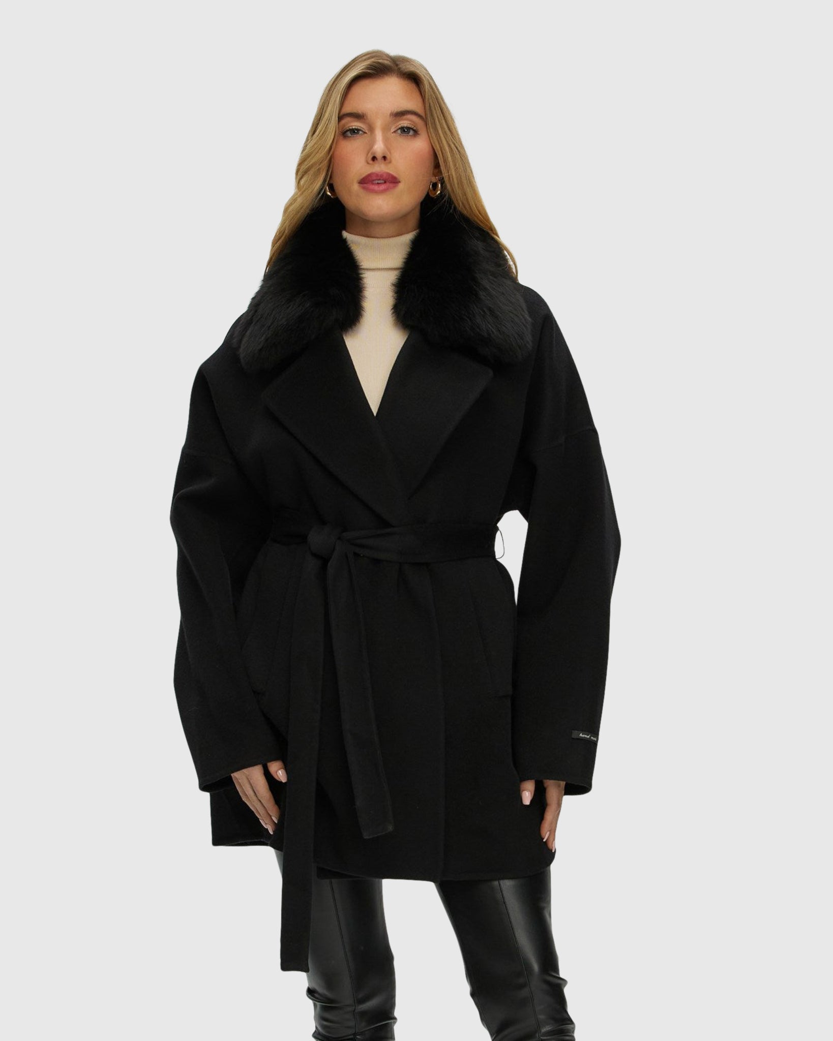 Double-Face Belted Jacket Crafted From Loro Piana Cashmere and Wool wi