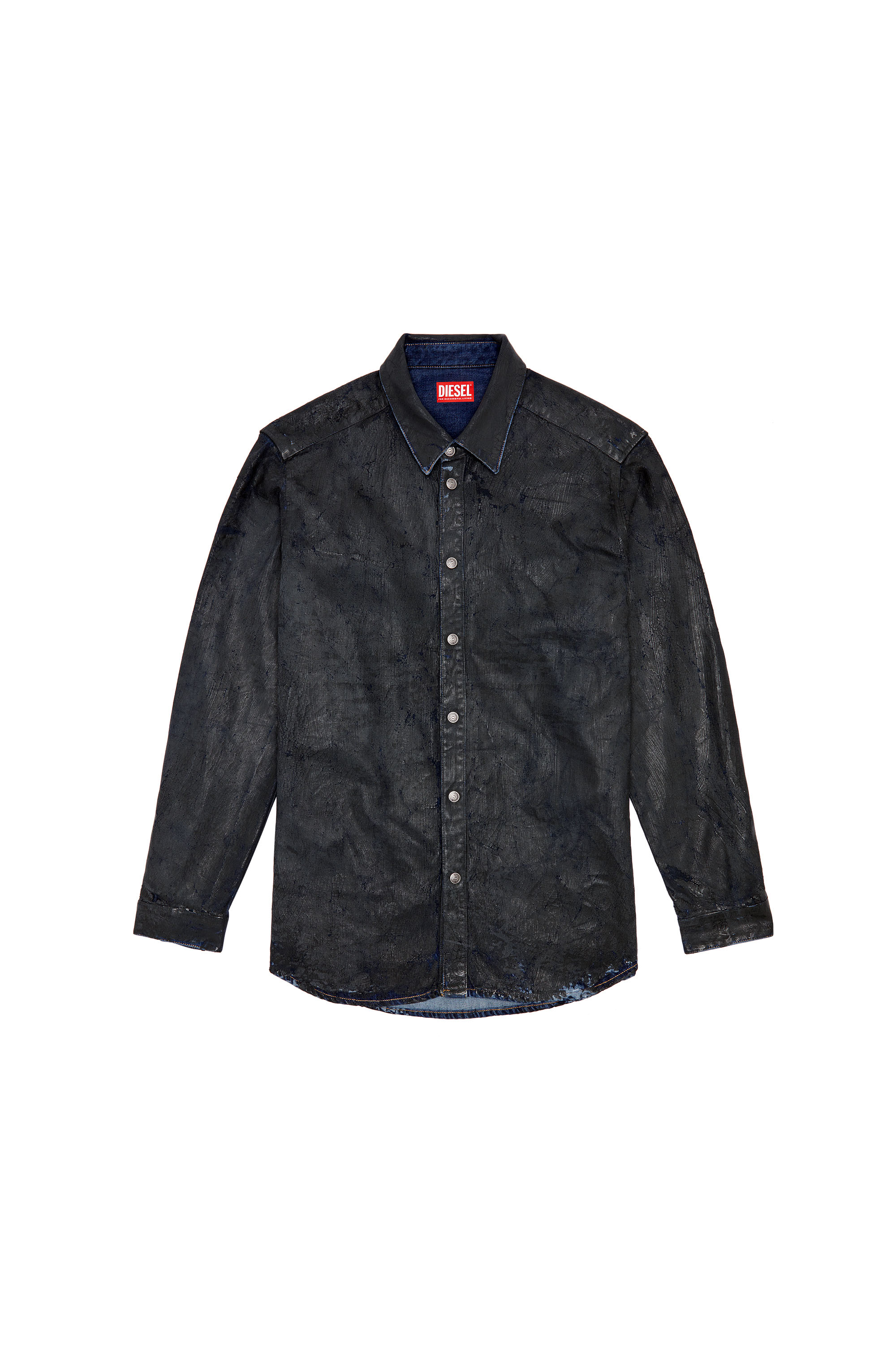 Men's Denim shirt with craquelé coating | Black | Diesel