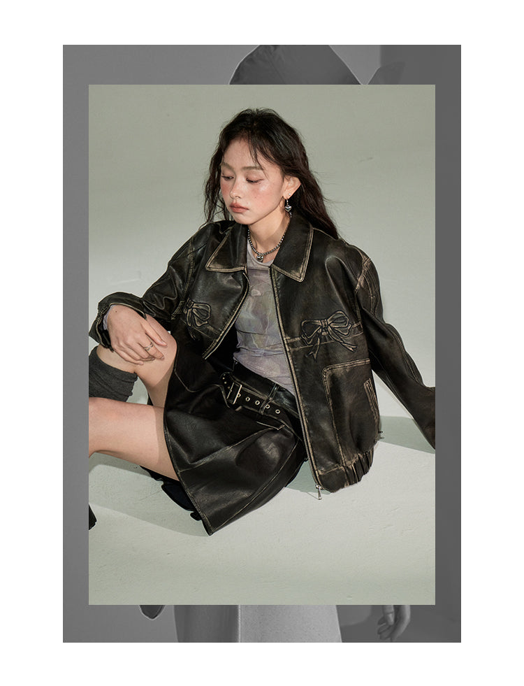 Bow Oversized Black Vegan Leather Jacket | Diddi Moda – Glitch Cupids