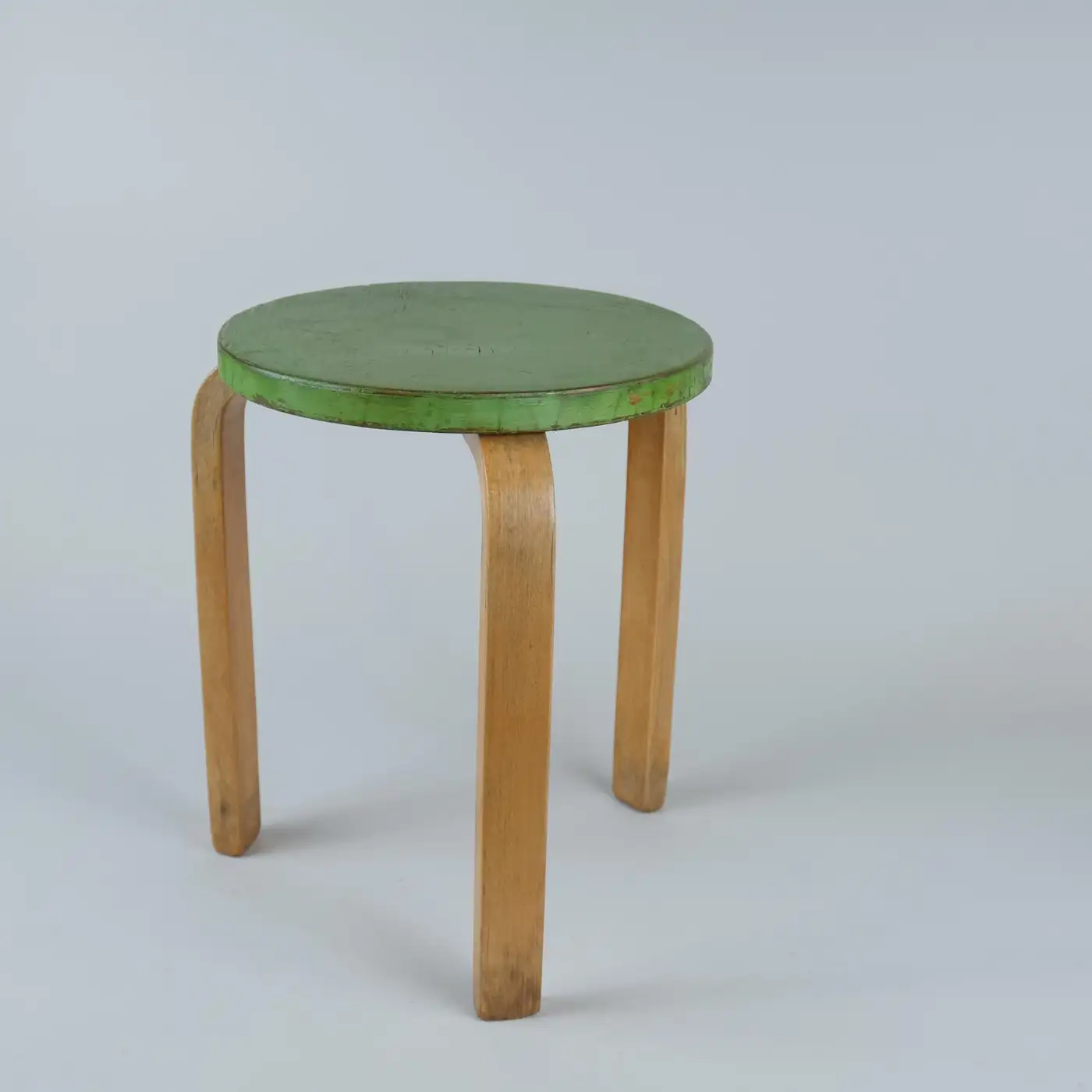 Iconic Alvar Aalto 3-legged Stool Model 60, Birch & Green Paint