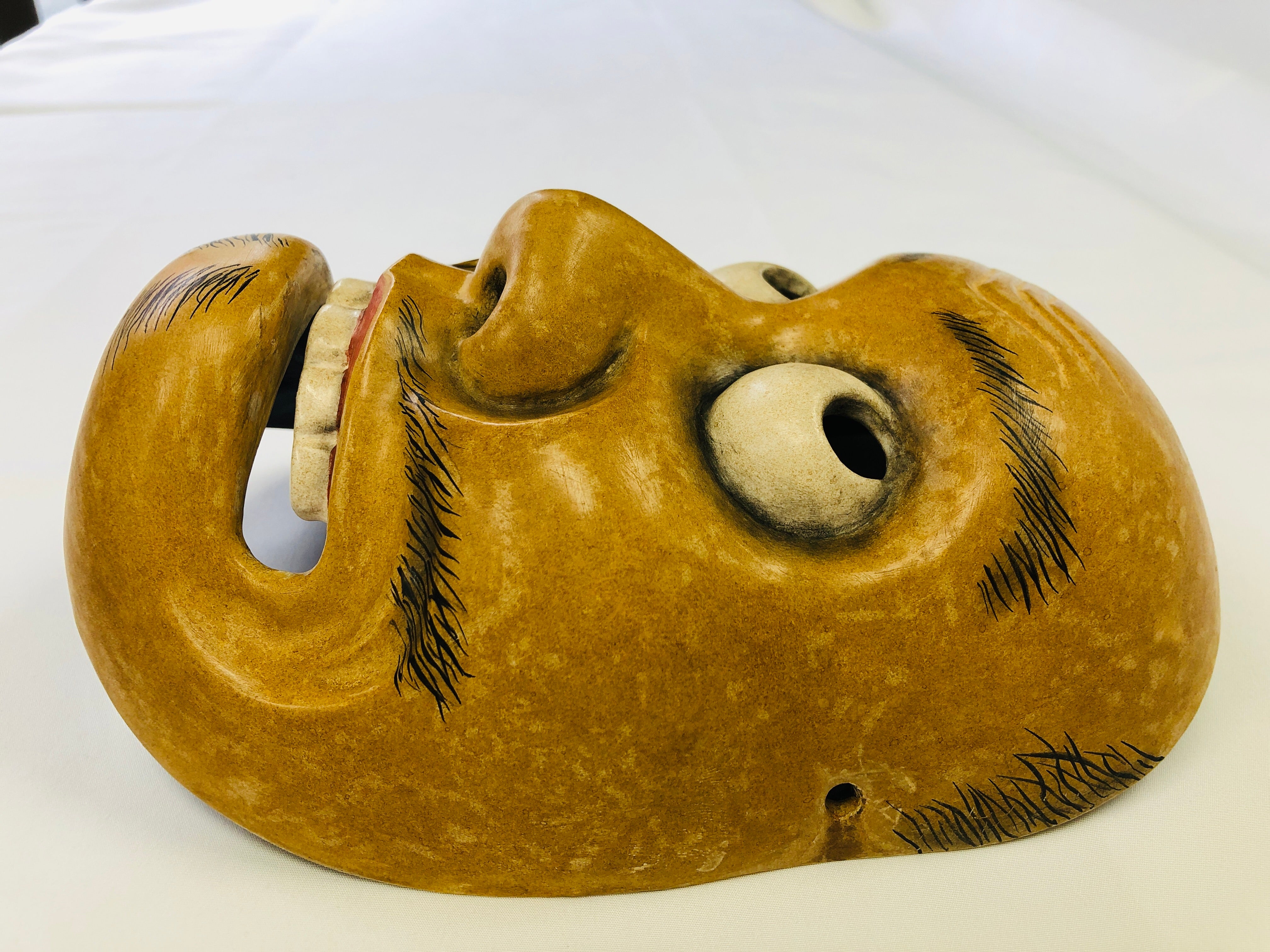 Y5183 NOH MASK wood carving surprised face Japan antique omen
